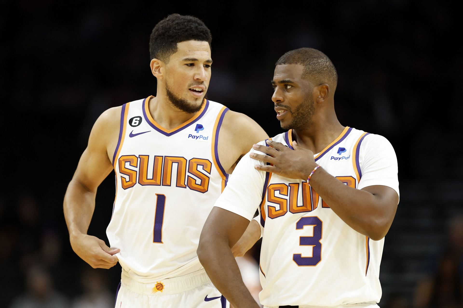 Devin Booker and Chris Paul (right) of the Phoenix Suns
