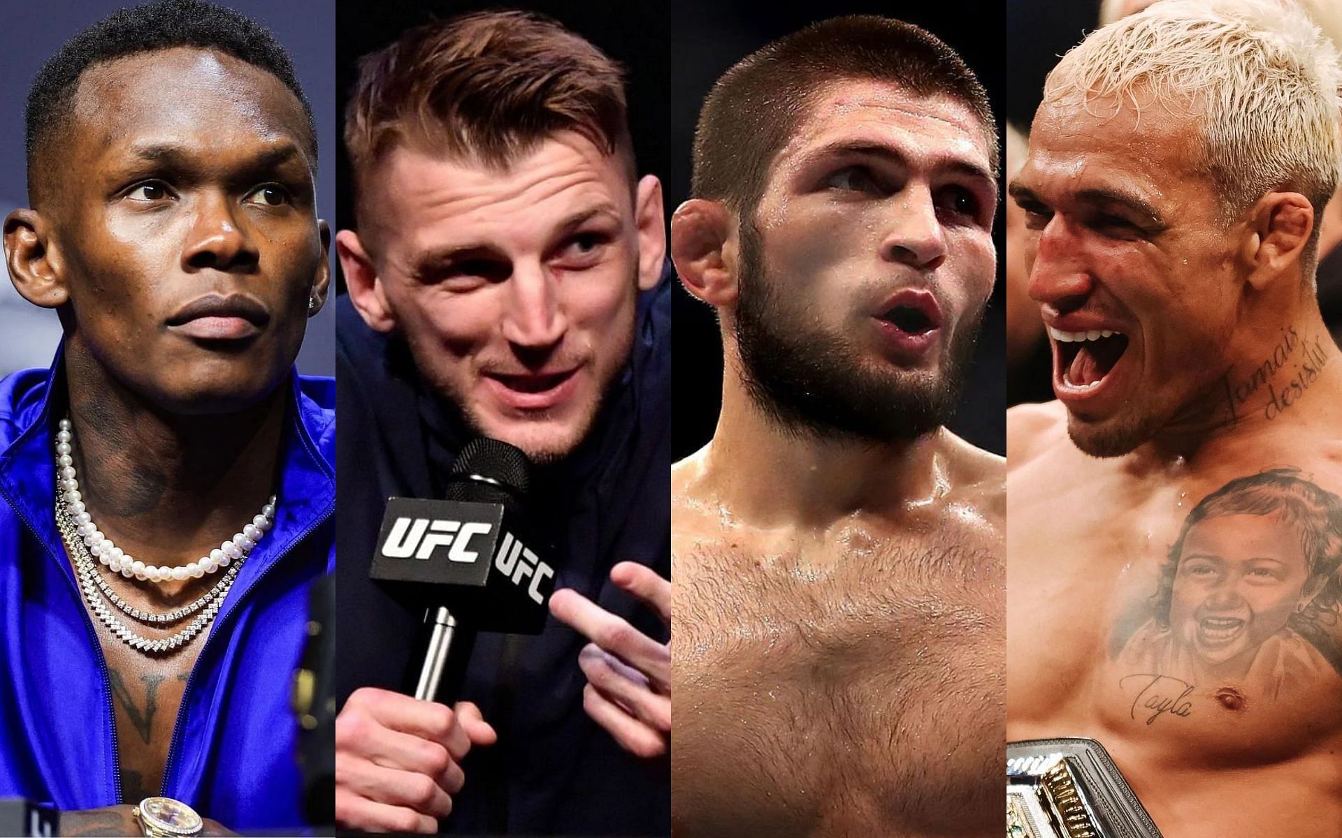 L-R: Israel Adesanya, Dan Hooker, Khabib Nurmagomedov, &amp; Charles Oliveira