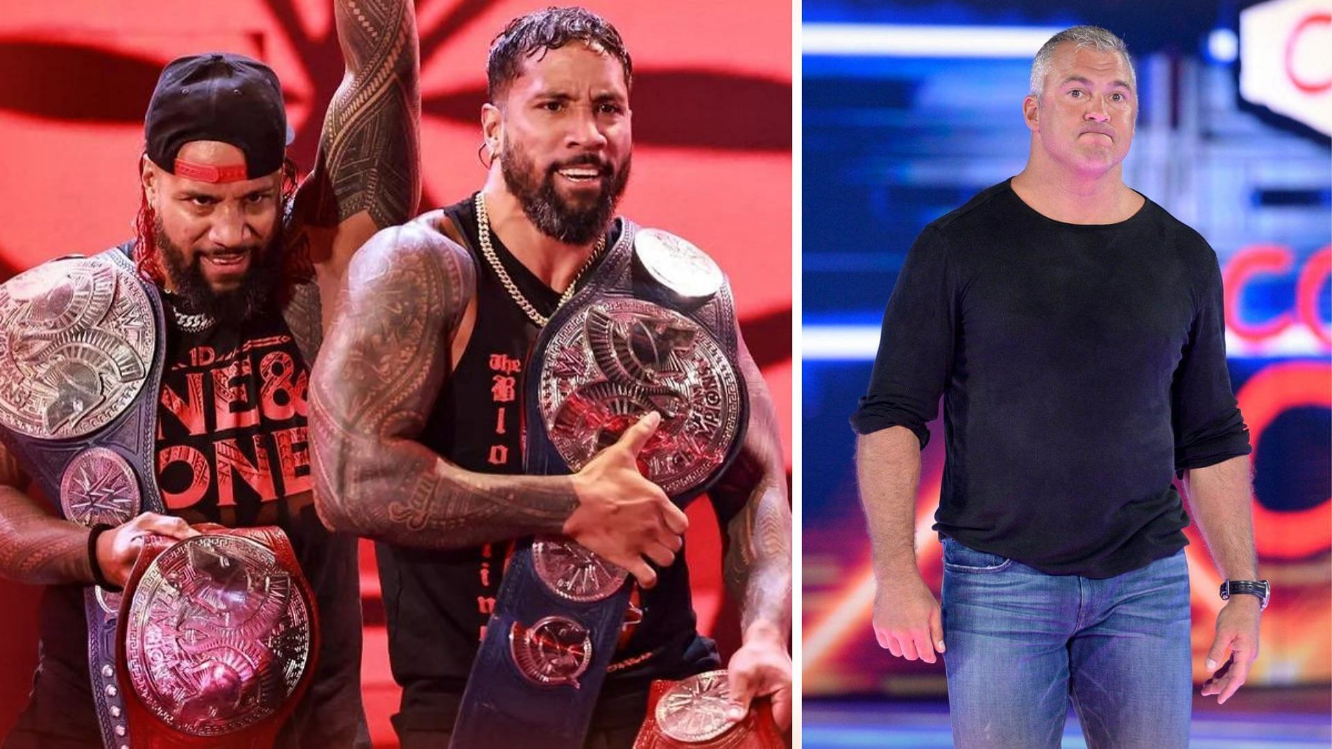 4th generation WWE Superstars Jimmy and Jey Uso and Shane McMahon