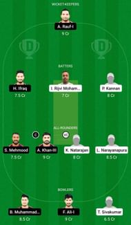Dream11 Team for Ghubrah Giants vs Bousher Busters - Oman D10 League 2022.