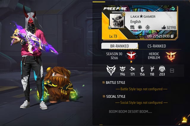 Laka Gaming's Free Fire ID, stats, guild, rank, YouTube earnings, and more