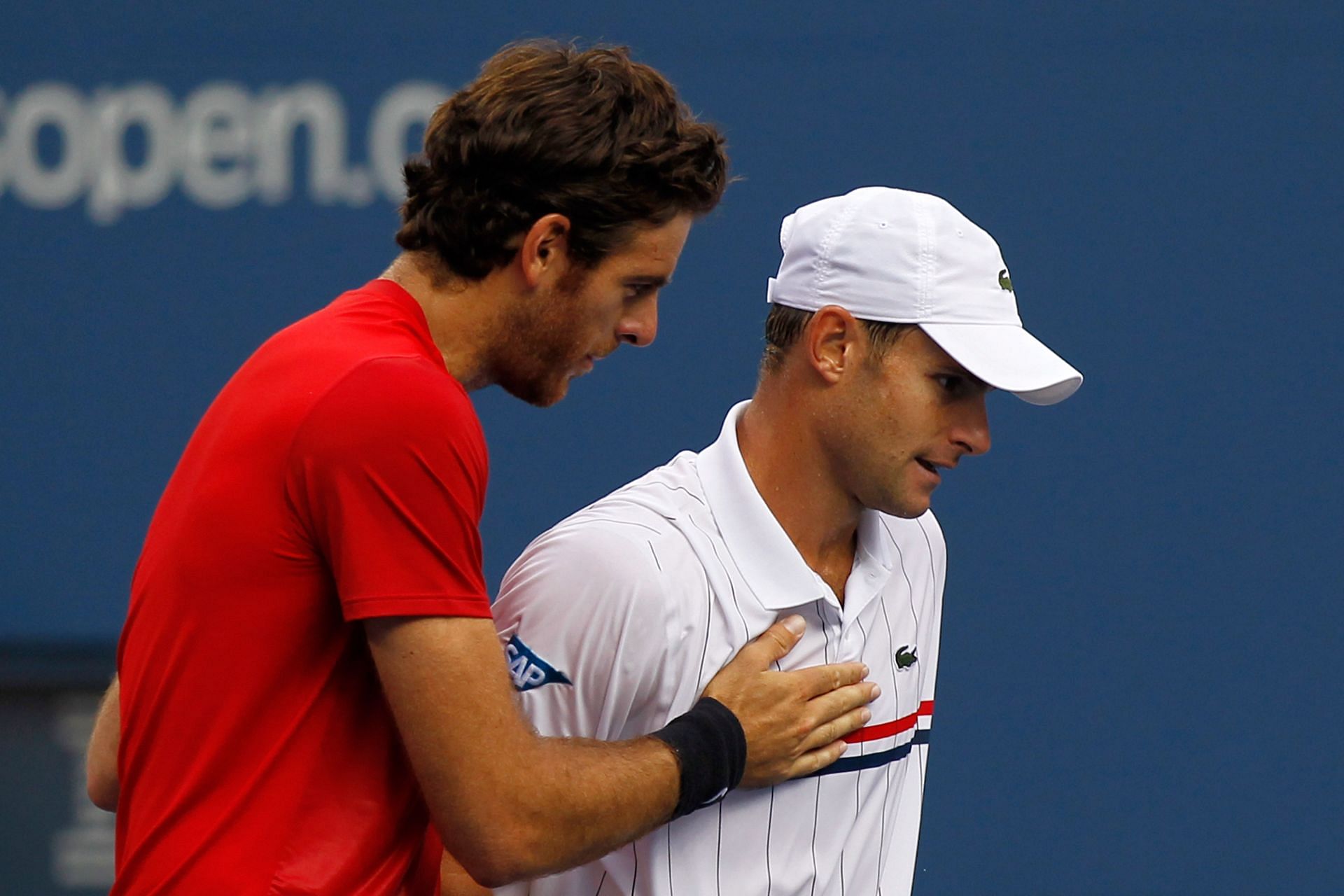 Andy Roddick and Juan Martin Del Potro after their match at the 2012 US Open.