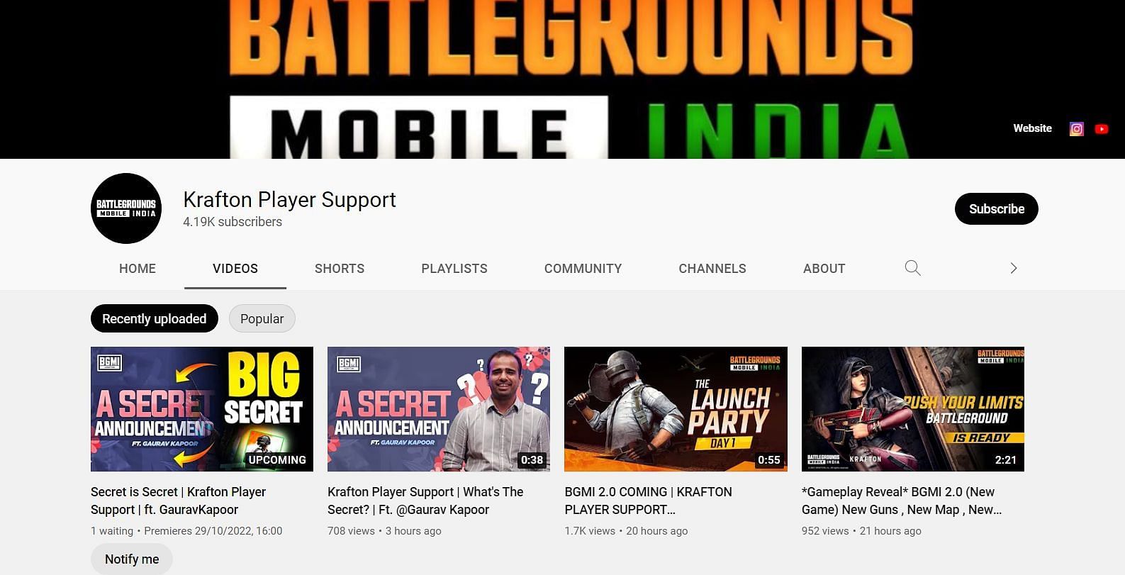 A copycat YouTube channel of Krafton Player Support is uploading misleading content related to Battlegrounds Mobile India&#039;s return (Image via YouTube)