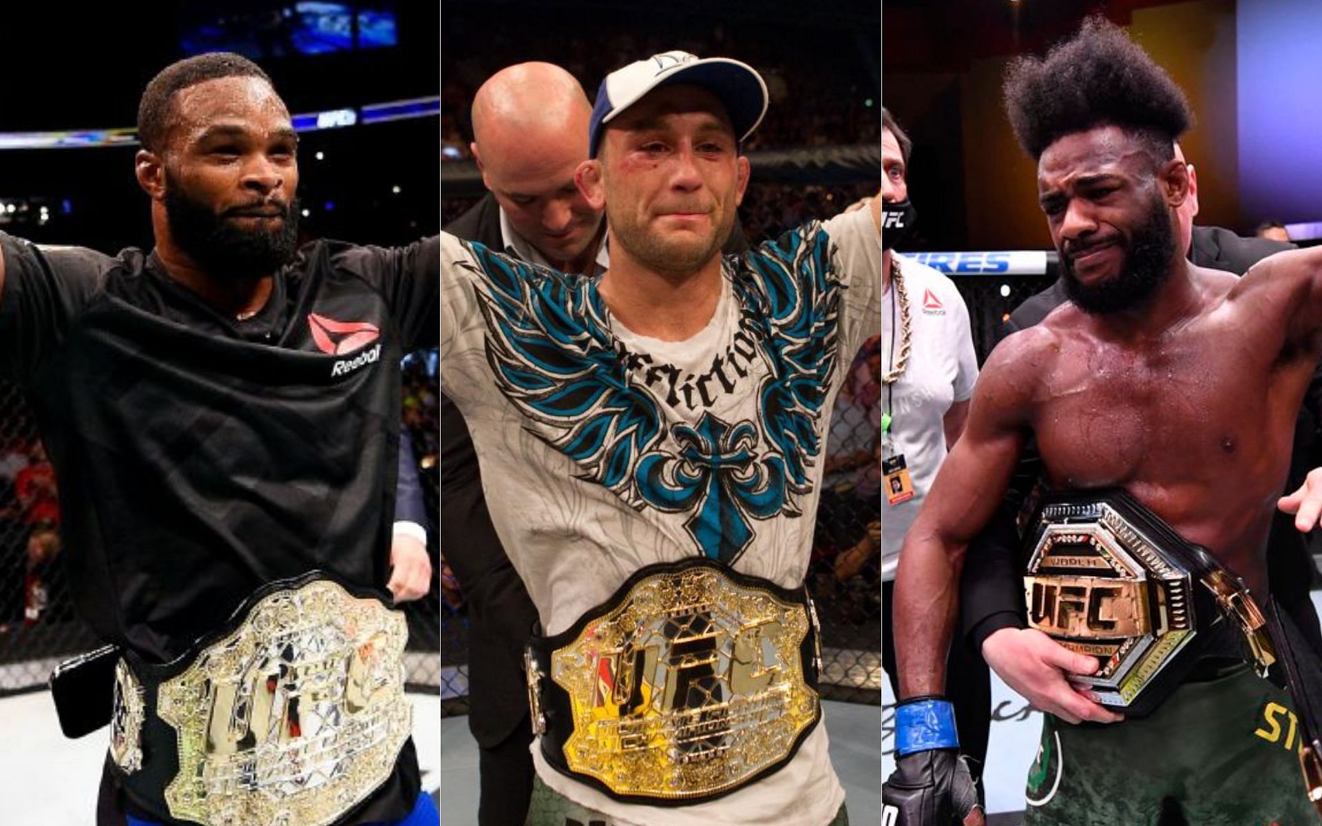 Tyron Woodley (left), Frankie Edgar (centre), Aljamain Sterling (right)