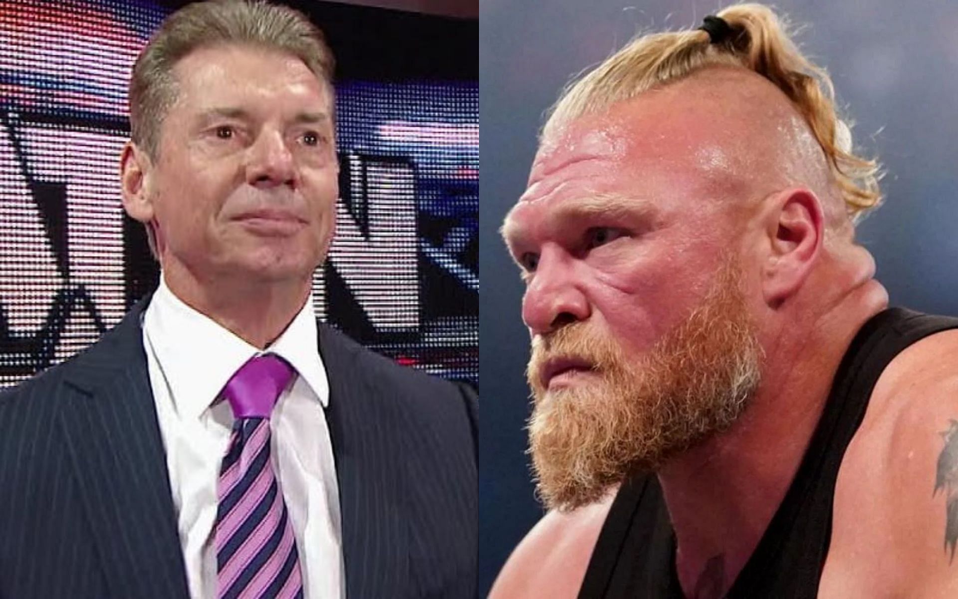 Former WWE chairman Vince McMahon (left) and Brock Lesnar (right).