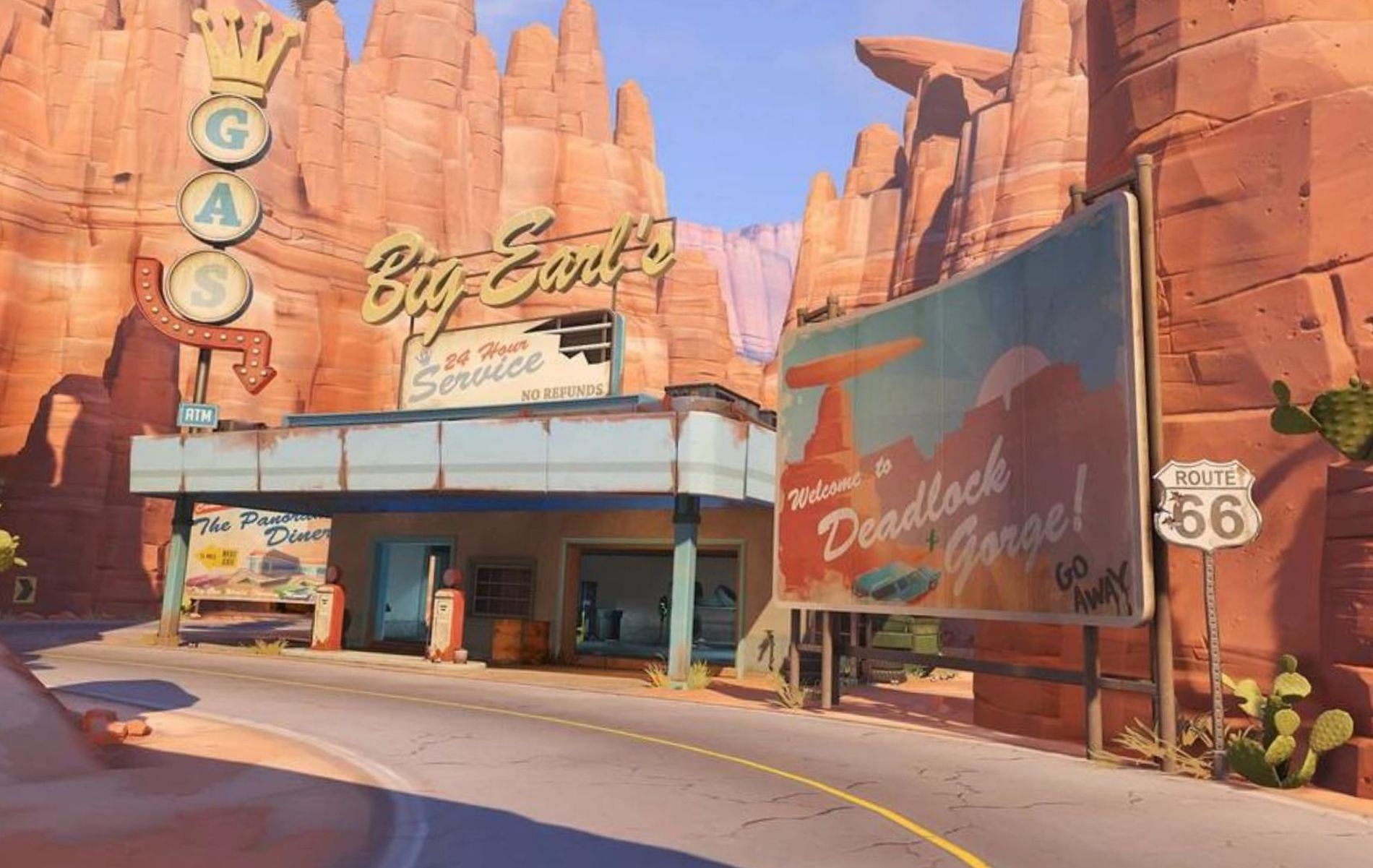 Route 66&rsquo;s got a decent amount of vantage points as well as windy roads (Image via Blizzard Entertainment)