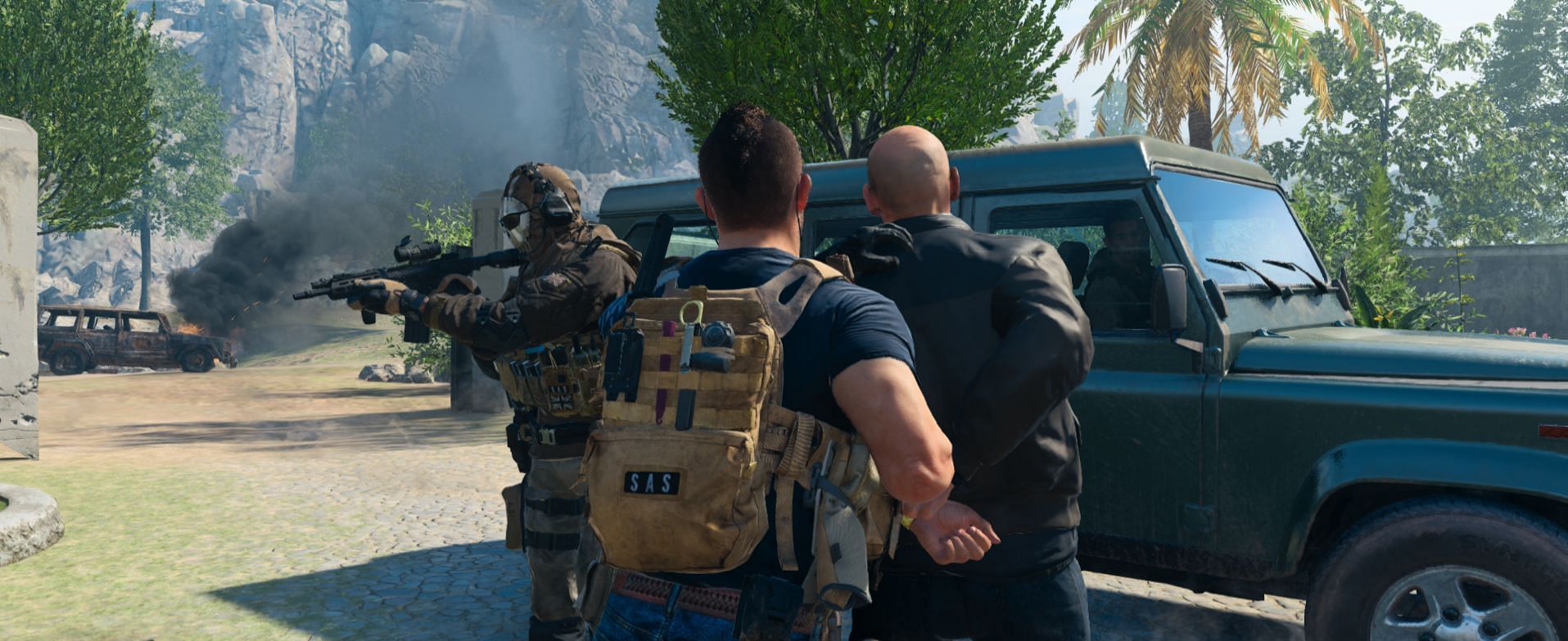 The crew leaving in a vehicle with Hassan (Image via Infinity Ward)