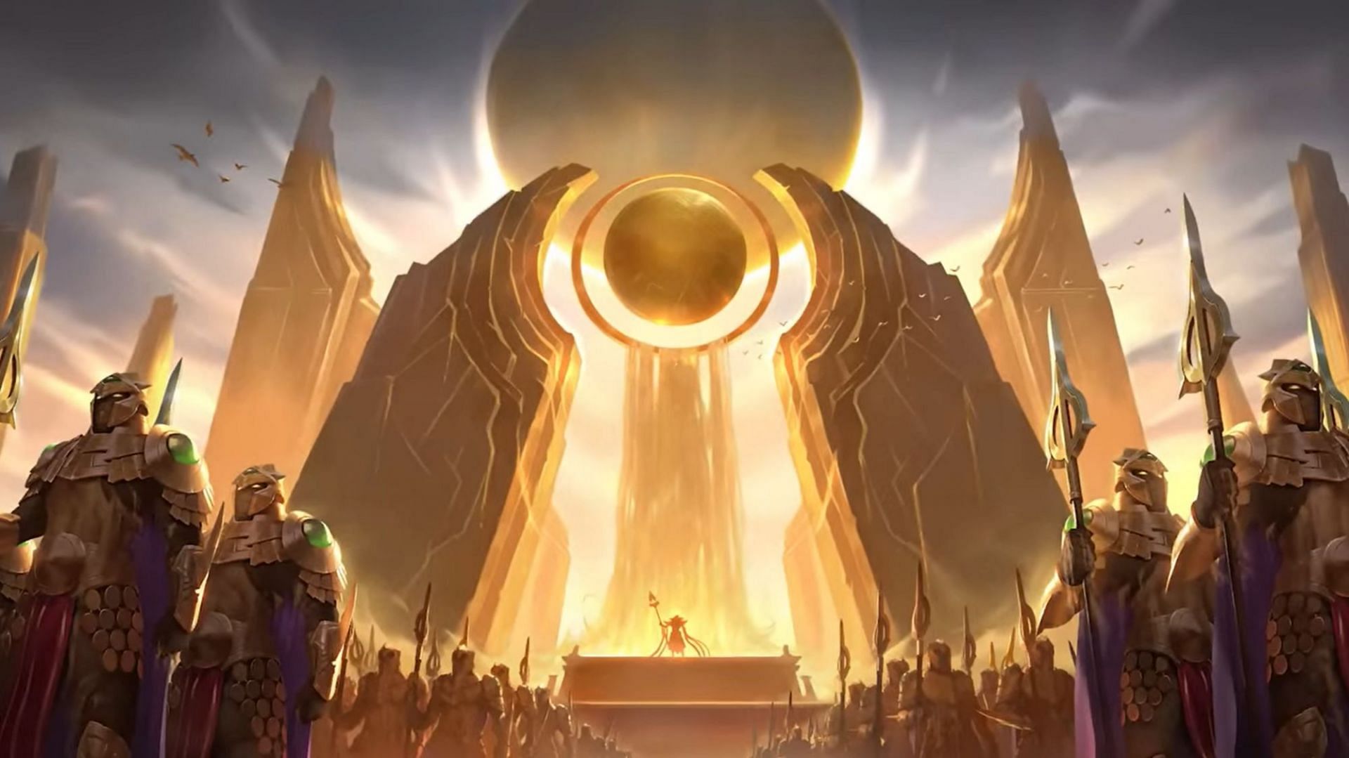 Shurimans using the Sun Disk to turn into Golden Dod Warriors (Screengrab via League of Legends)