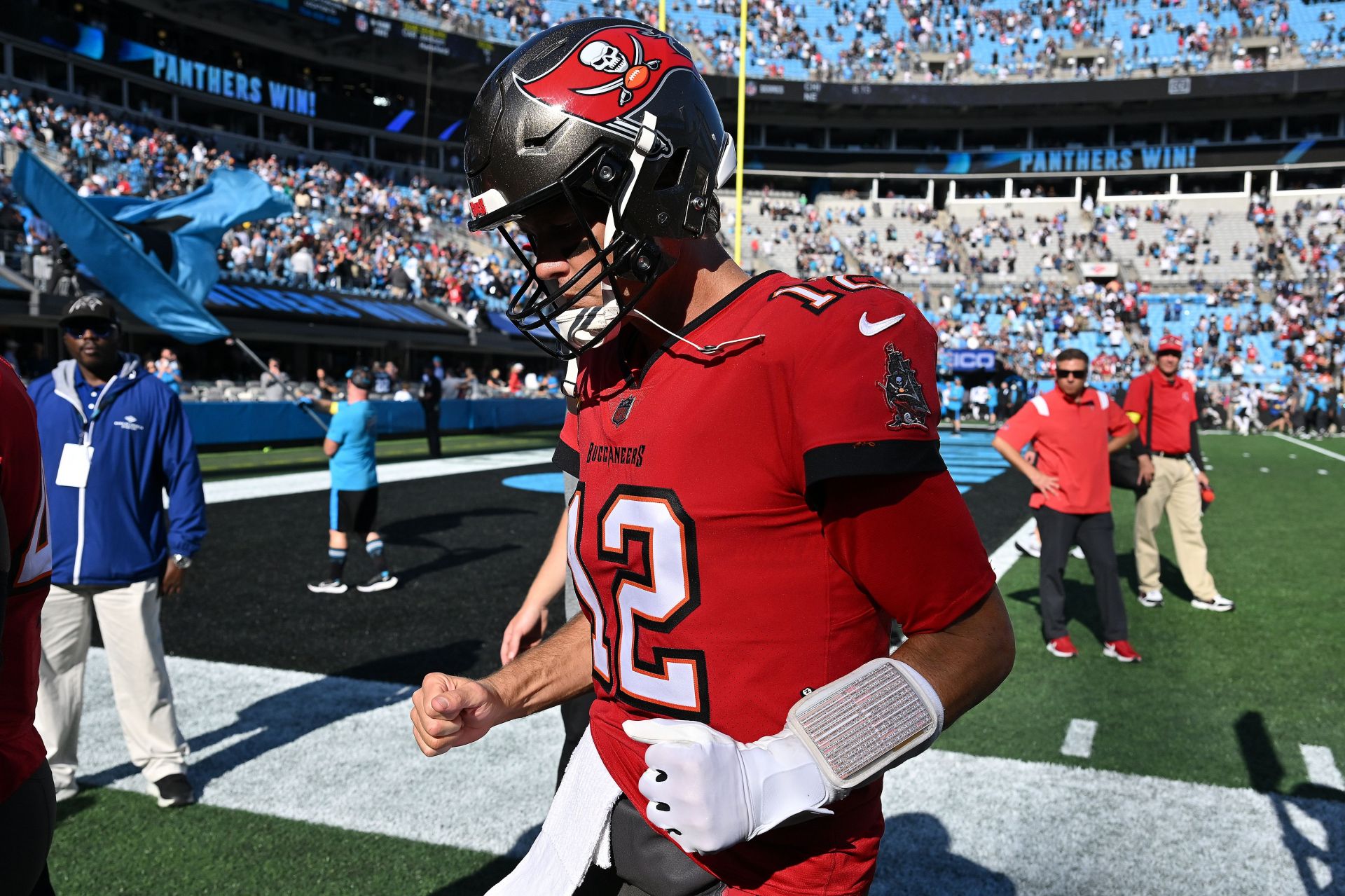 Tom Brady at the Tampa Bay Buccaneers v Carolina Panthers game