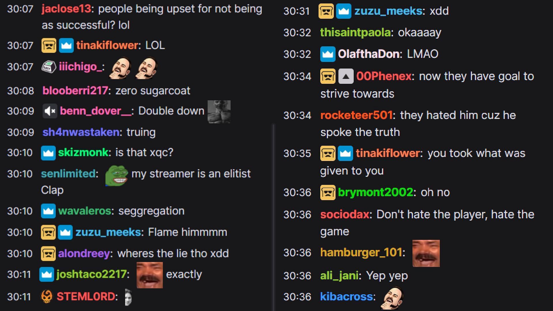 Chat&#039;s reaction to the clip (Image via DisguisedToast/Twitch)