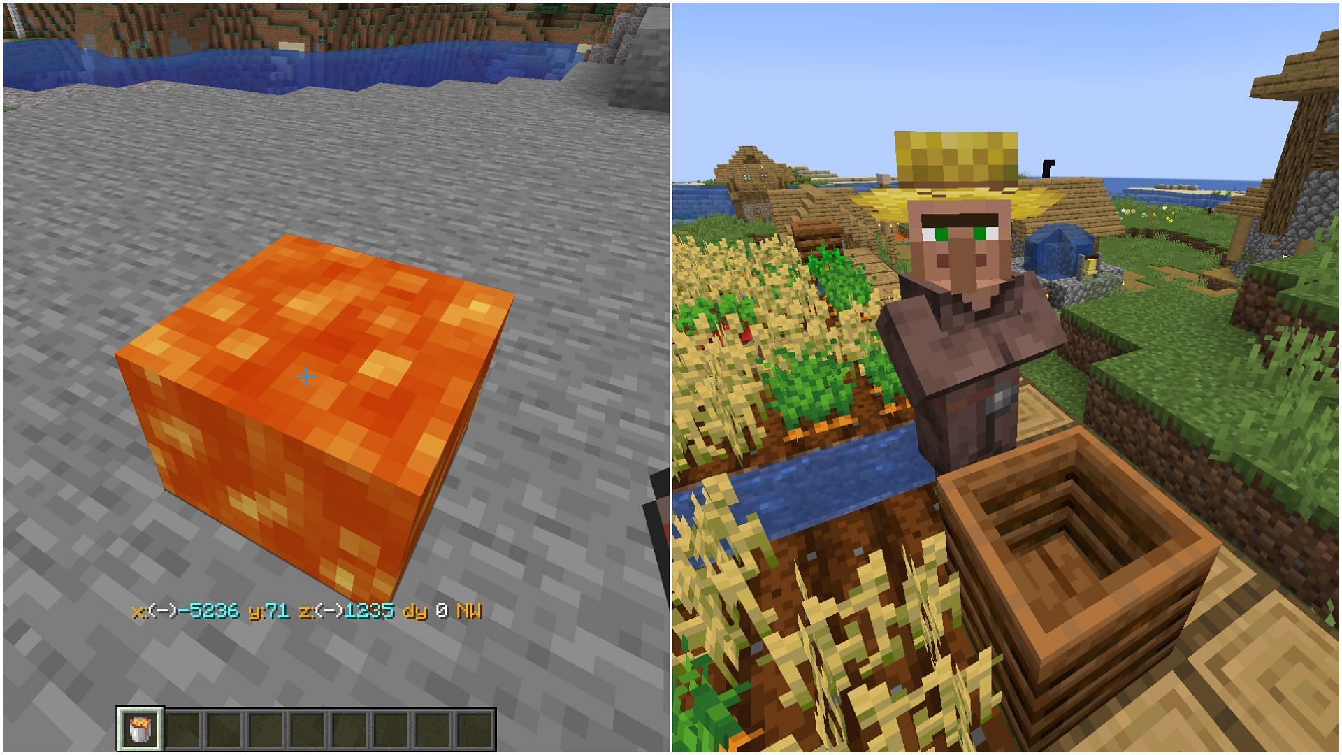 Either throw away Minecraft items in lava and cactus, or trade them with villagers for emeralds (Image via Sportskeeda)