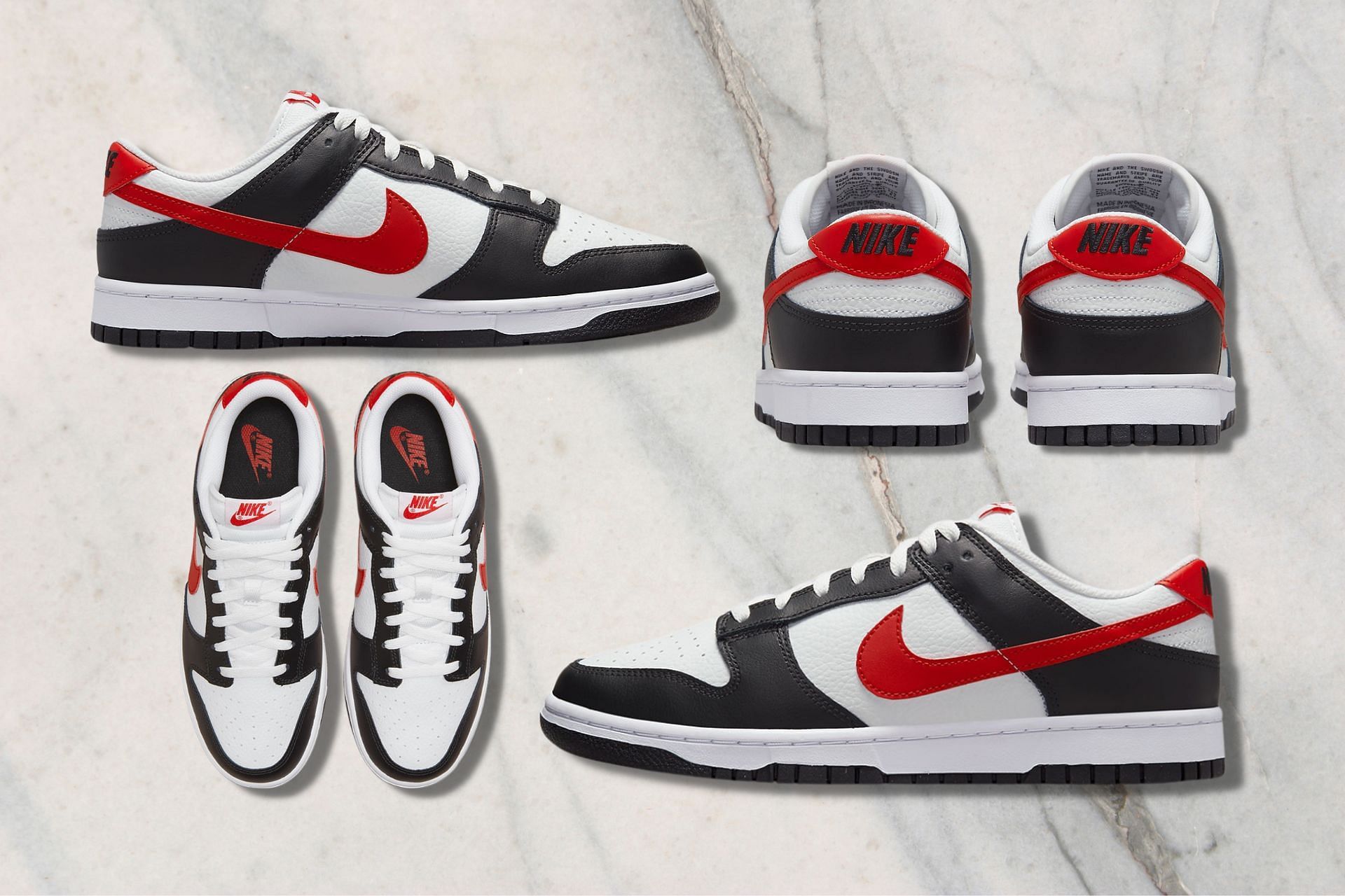 Upcoming Nike Dunk Low Panda makeover, which has been tweaked with Red swooshes (Image via Sportskeeda)