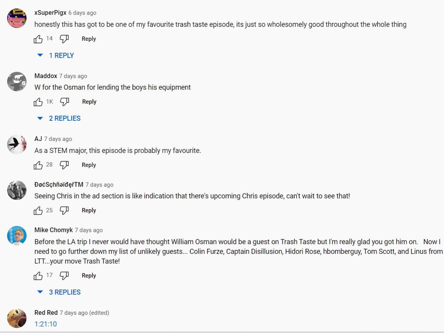 Fans reaction to William Osman&#039;s interview (Image via Trash Taste/YouTube)