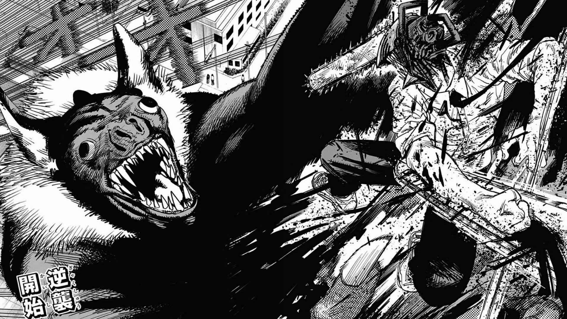 Denji engaged in a tussle with the Bat Devil (Image via Tatsuki Fujimoto, Shueisha)