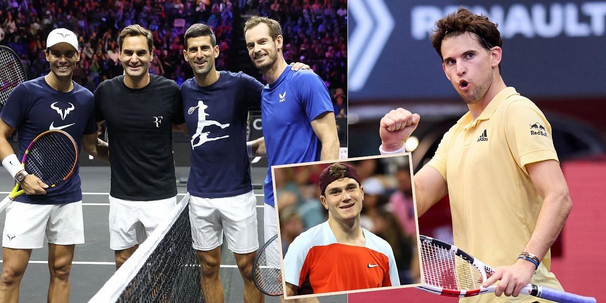 (From L) Rafael Nadal, Roger Federer, Novak Djokovic, and Andy Murray; Dominic Thiem (R) and Jack Draper (inset).