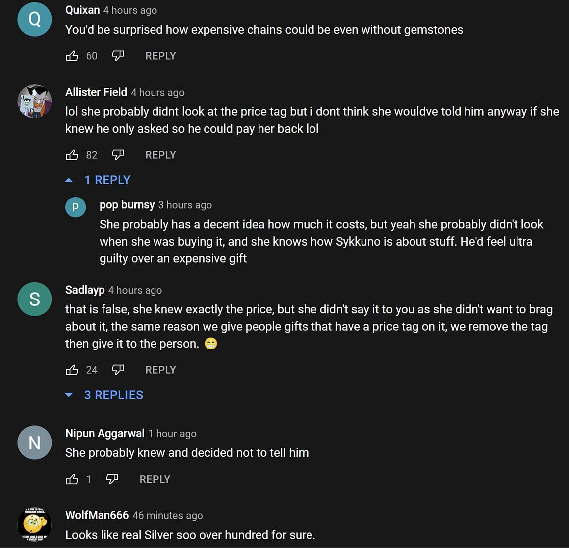 Fans in the YouTube comments section providing their take on the streamer talking about Valkyrae&#039;s gift (Images via Streamer Moments/YouTube)