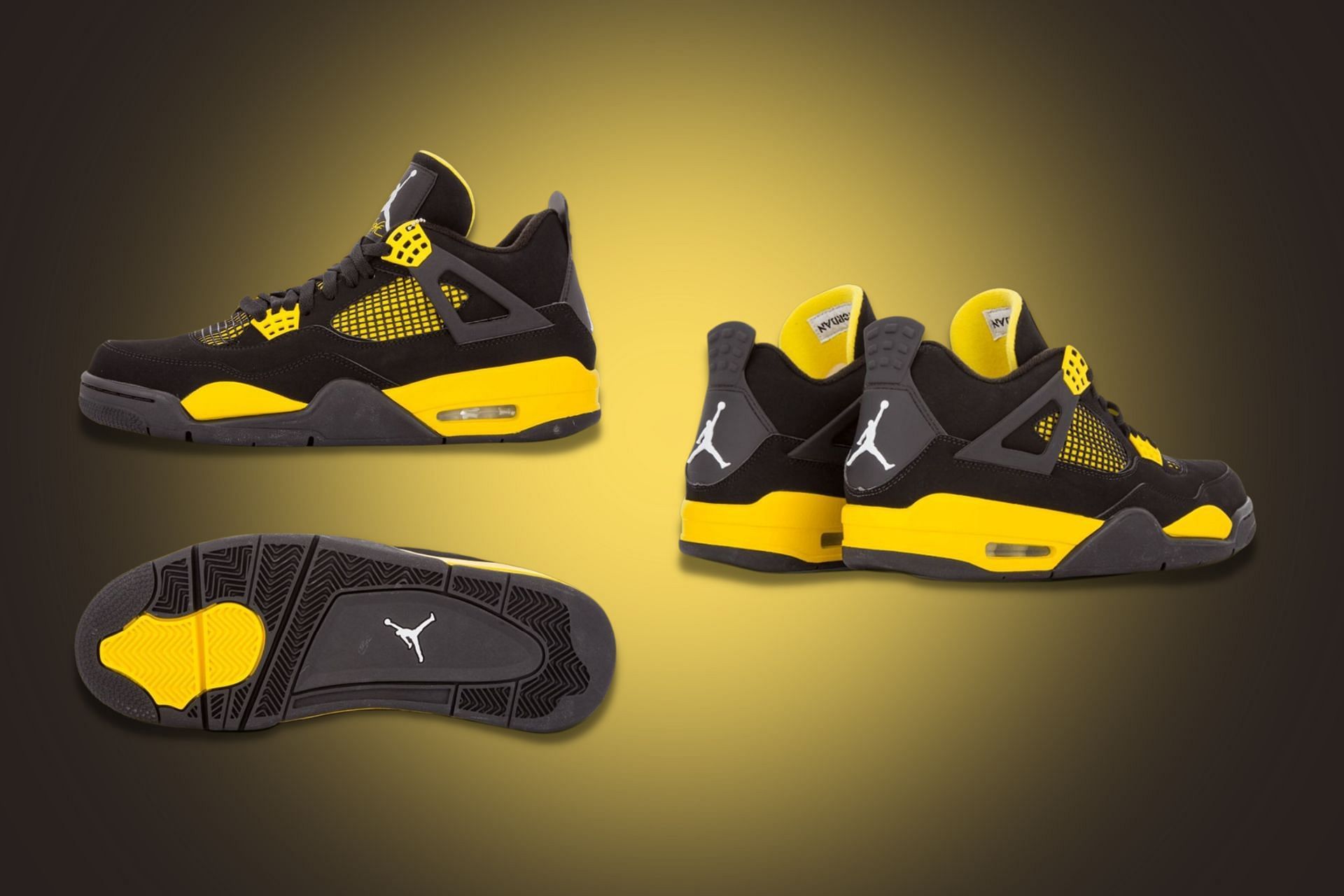 Jordans 4 Retrothunder (2023) Black Yellow Sneakers Basketball