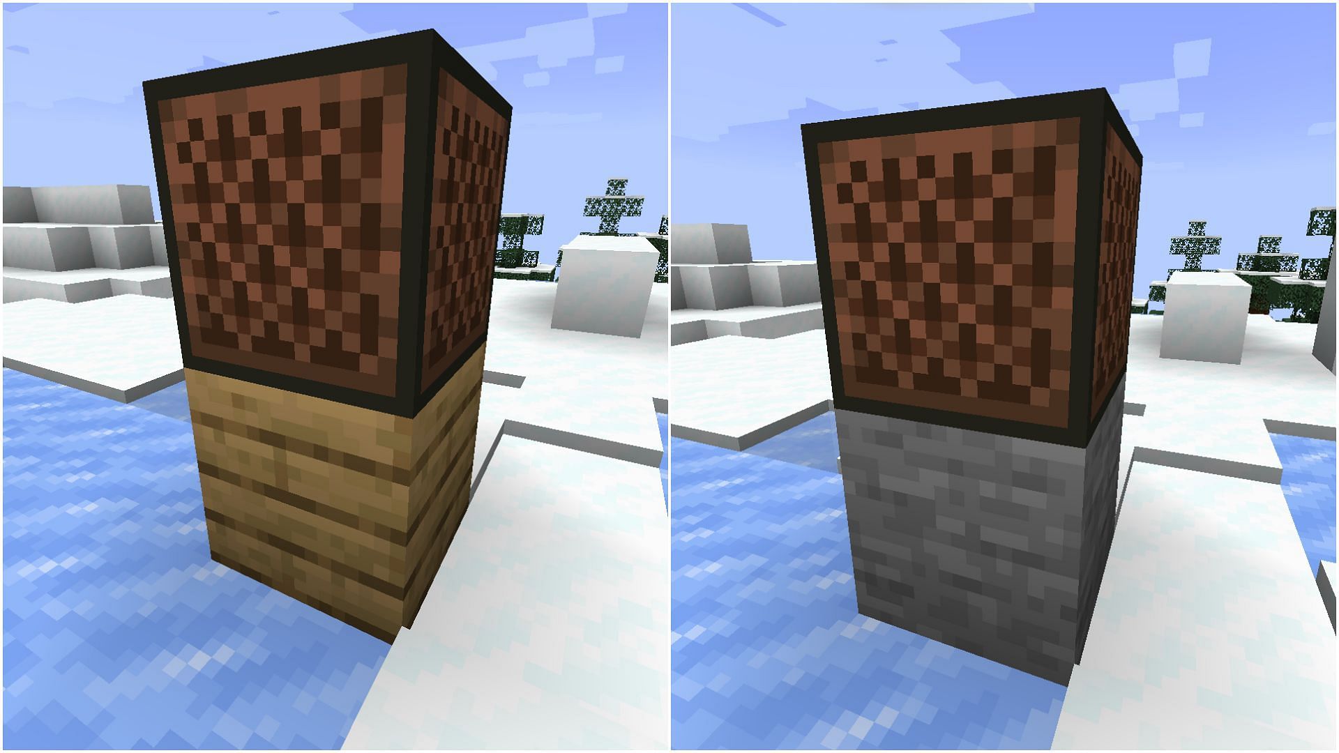 Different blocks underneath the note block change the instrument it plays in Minecraft (Image via Mojang)