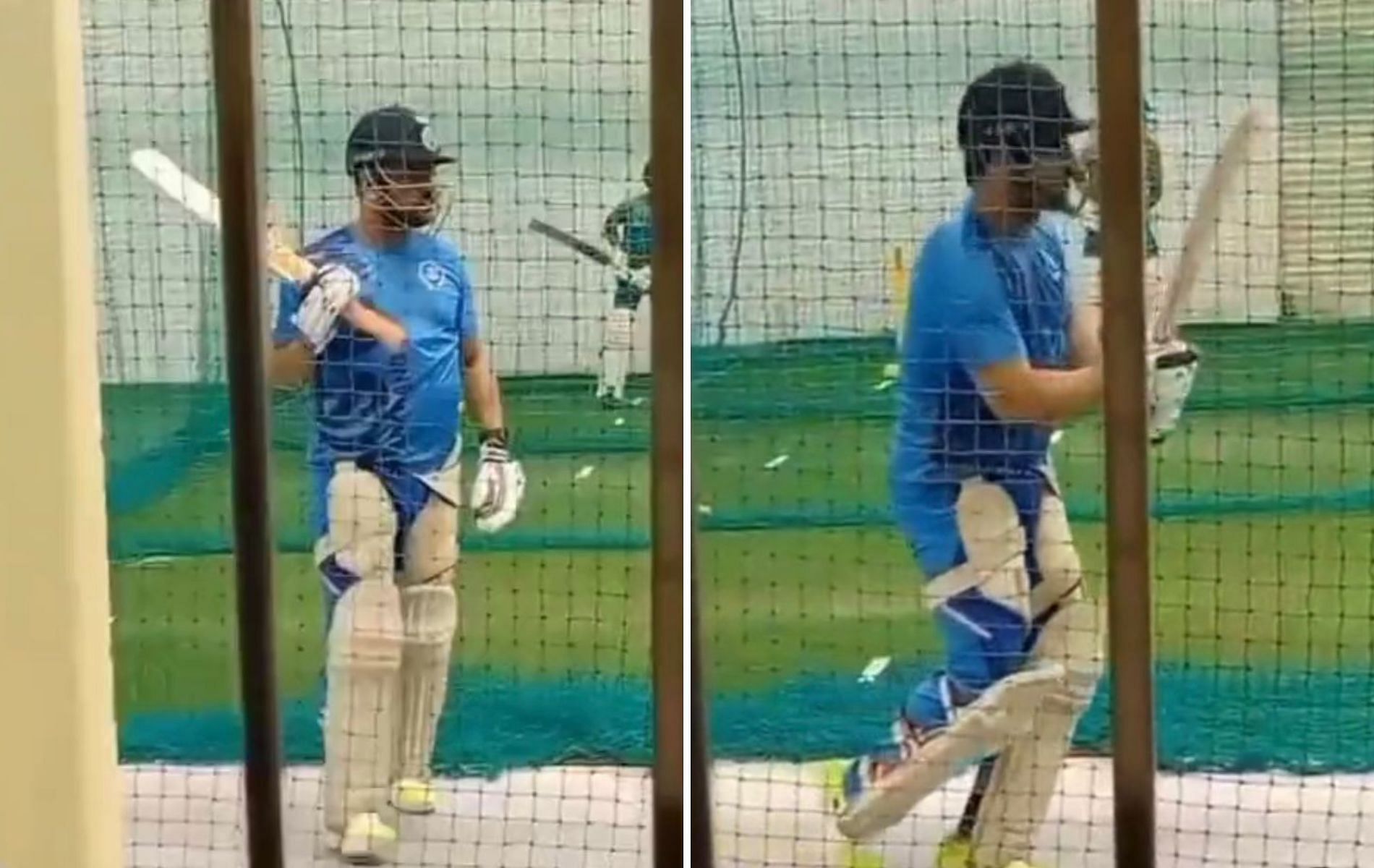 MS Dhoni during a net session. (Pics: Twitter)