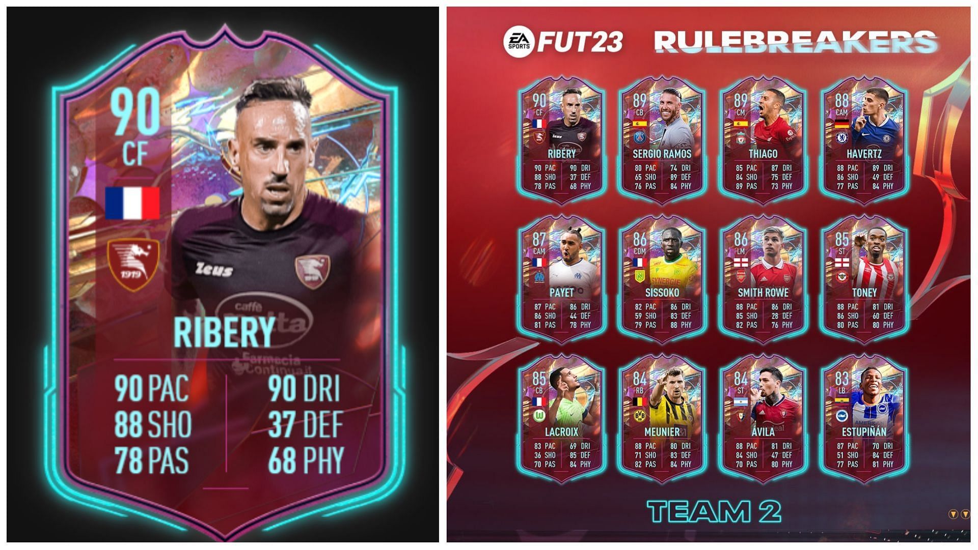These are the best cards in FIFA 23 Rulebreakers Team 2 (Images via EA Sports)