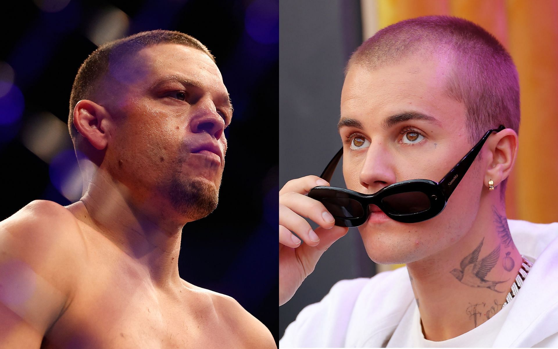 Nate Diaz (left), Justin Bieber (right)