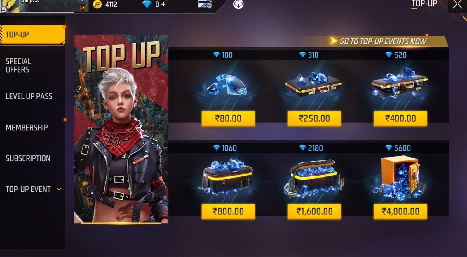 Users can do top up from this panel (Image via Garena)