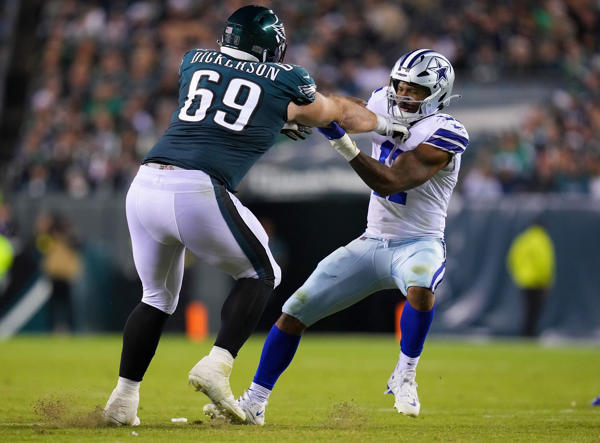 Philadelphia Eagles guard Landon Dickerson (69) reacts during the