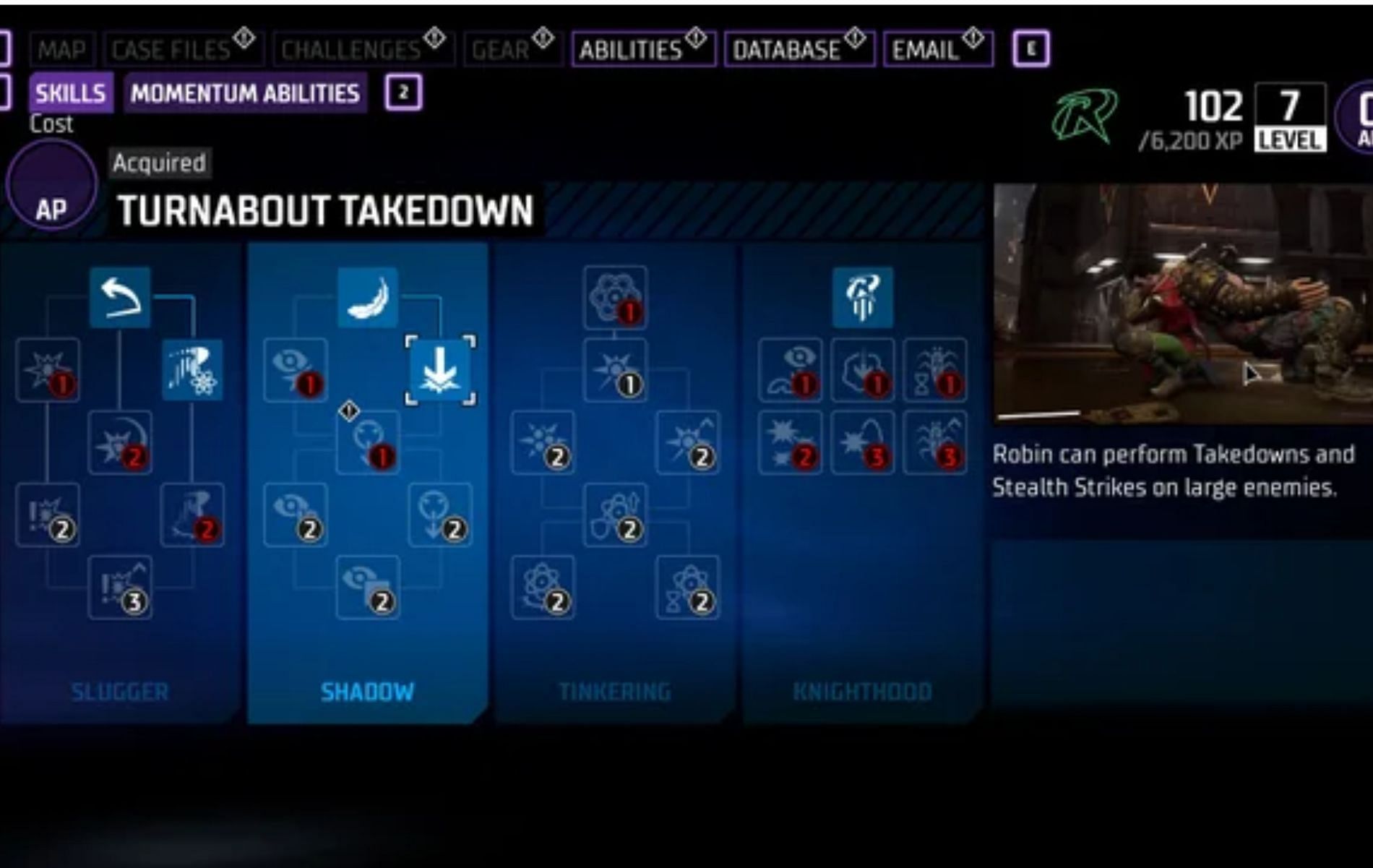 View of the skill tree menus in Gotham Knights (image via WB Games)