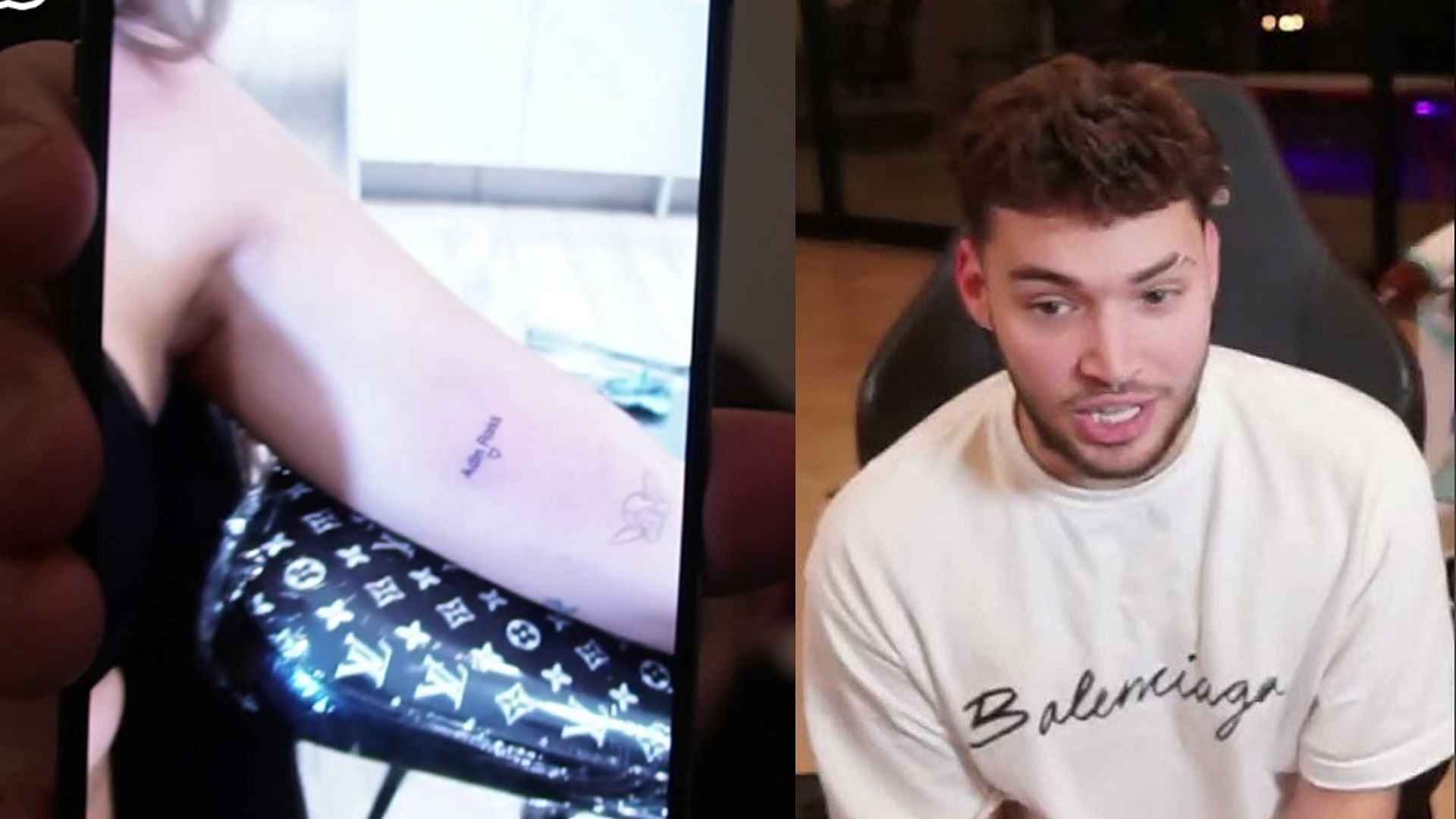 Adin Ross speechless after OF model gets his name tattooed on her (Image via Sportskeeda)