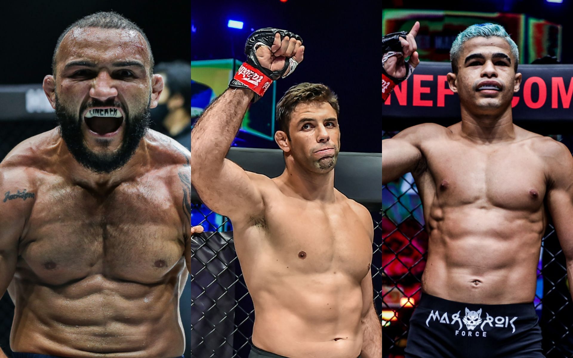 Marcus Almeida (middle) picks the winner of the John Lineker (R) versus Fabricio Andrade (L) bout. | Photo by ONE Championship