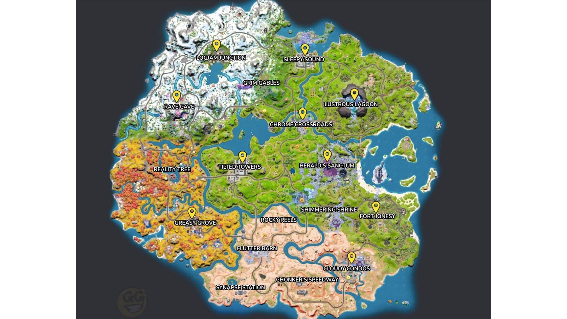 Players can land at any of these POIs (Image via Fortnite.gg)