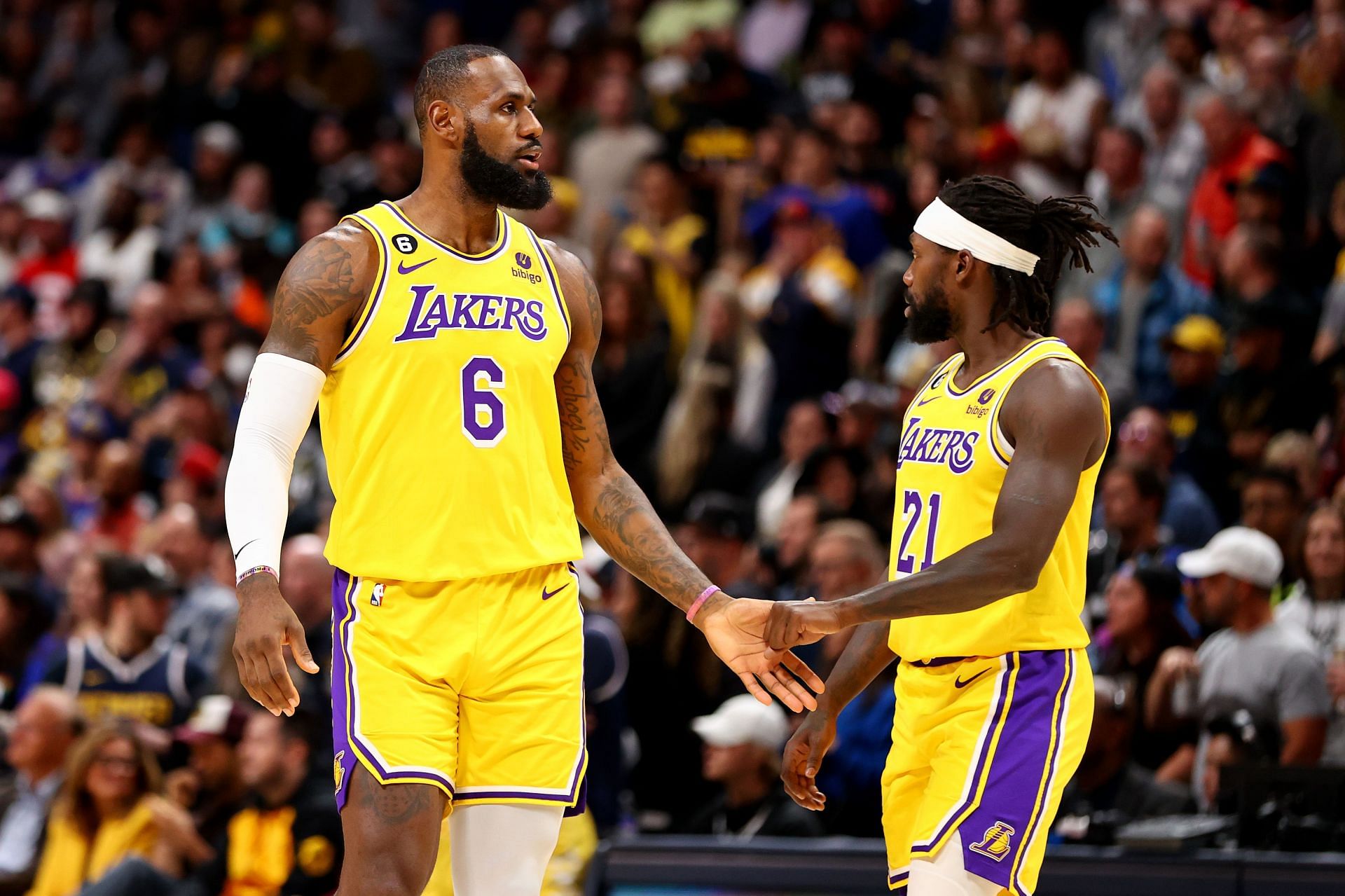 LA Lakers superstar forward LeBron James and guard Patrick Beverley.