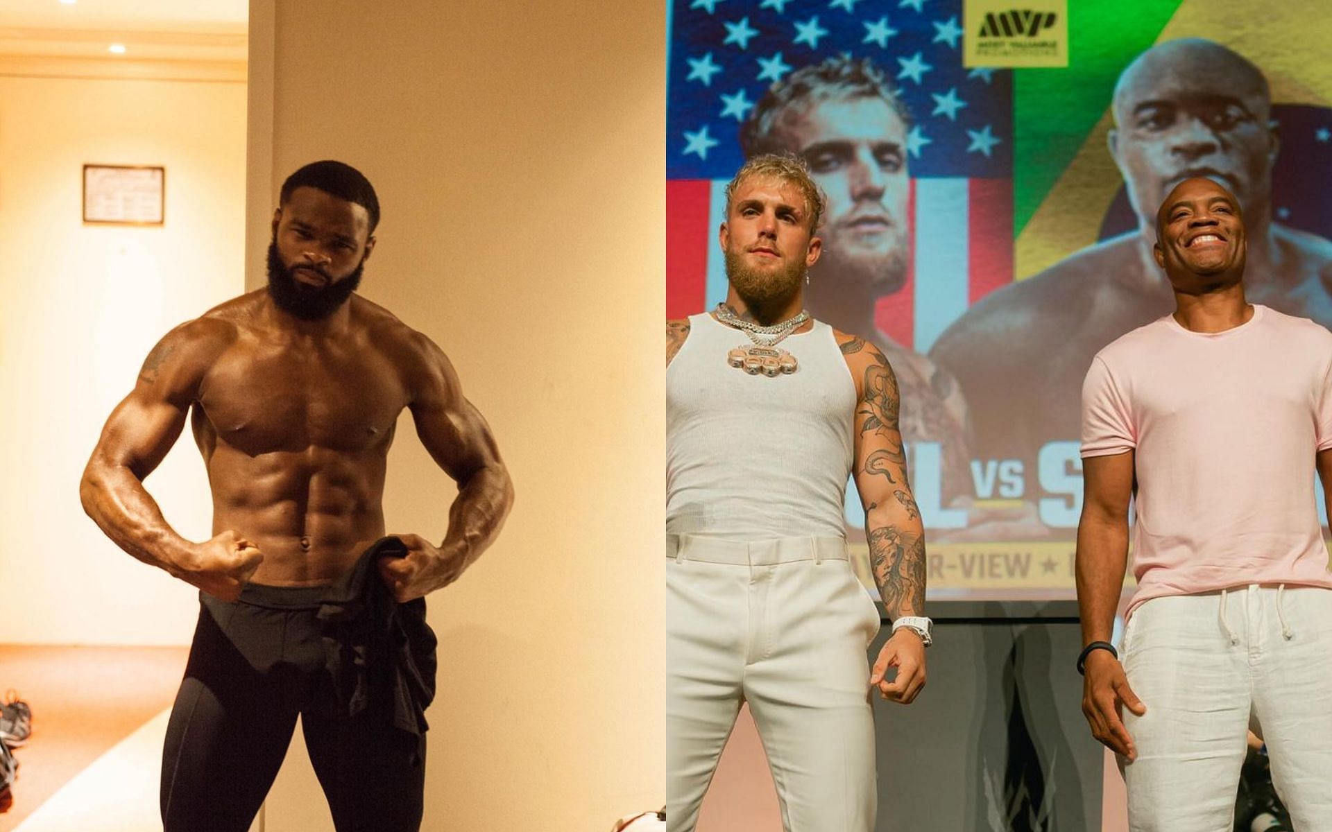 Tyron Woodley (Left), Jake Paul and Anderson Silva (Right) [Image courtesy: @therealest and @jakepaul on Instagram]