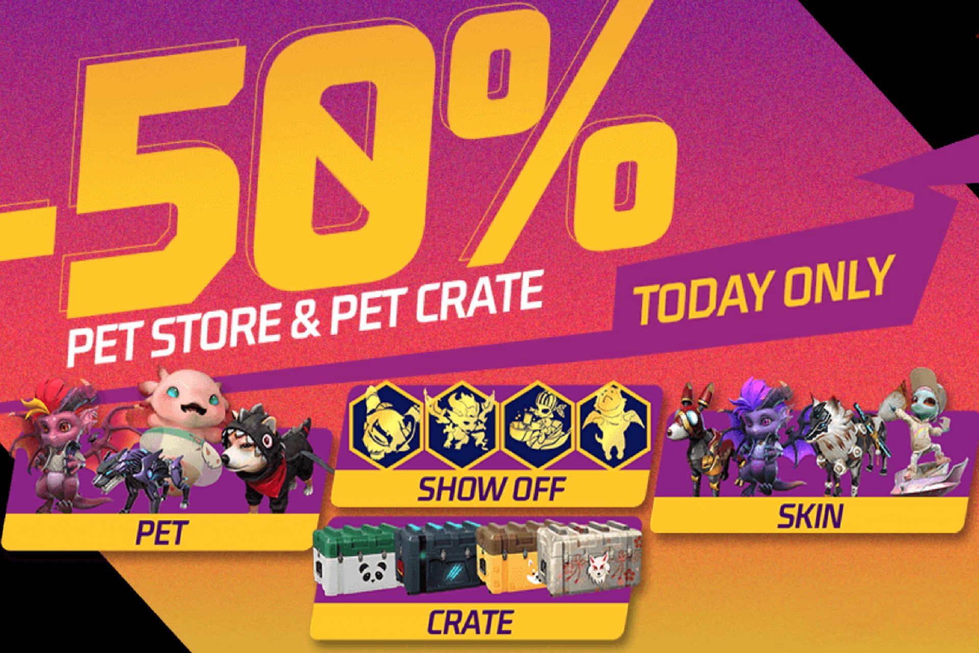 A 50% discount is available on pets and related items (Image via Garena)