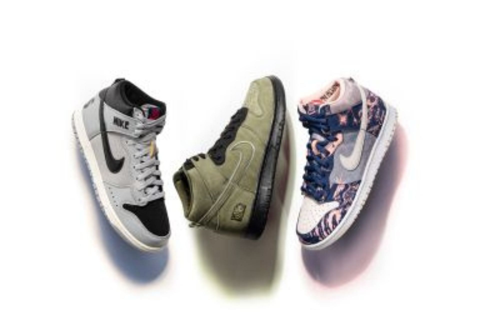 The upcoming 3-piece Soulgoods x Nike Dunk High footwear collection launching in November and December (Image via Nike)