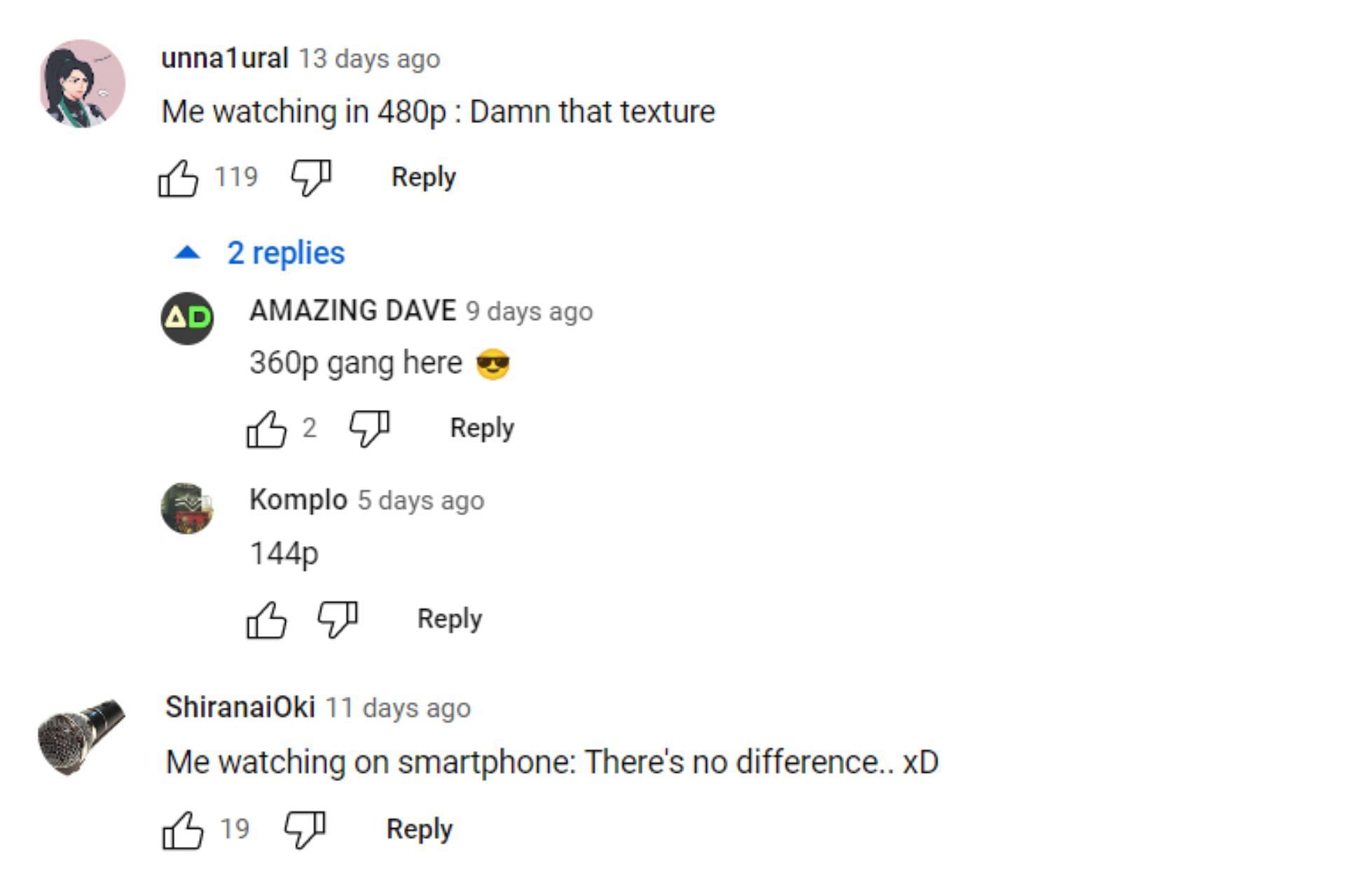 unna1ural, AMAZING DAVE, Komplo, and ShiranaiOki&rsquo;s comments on the video (Images via YouTube)