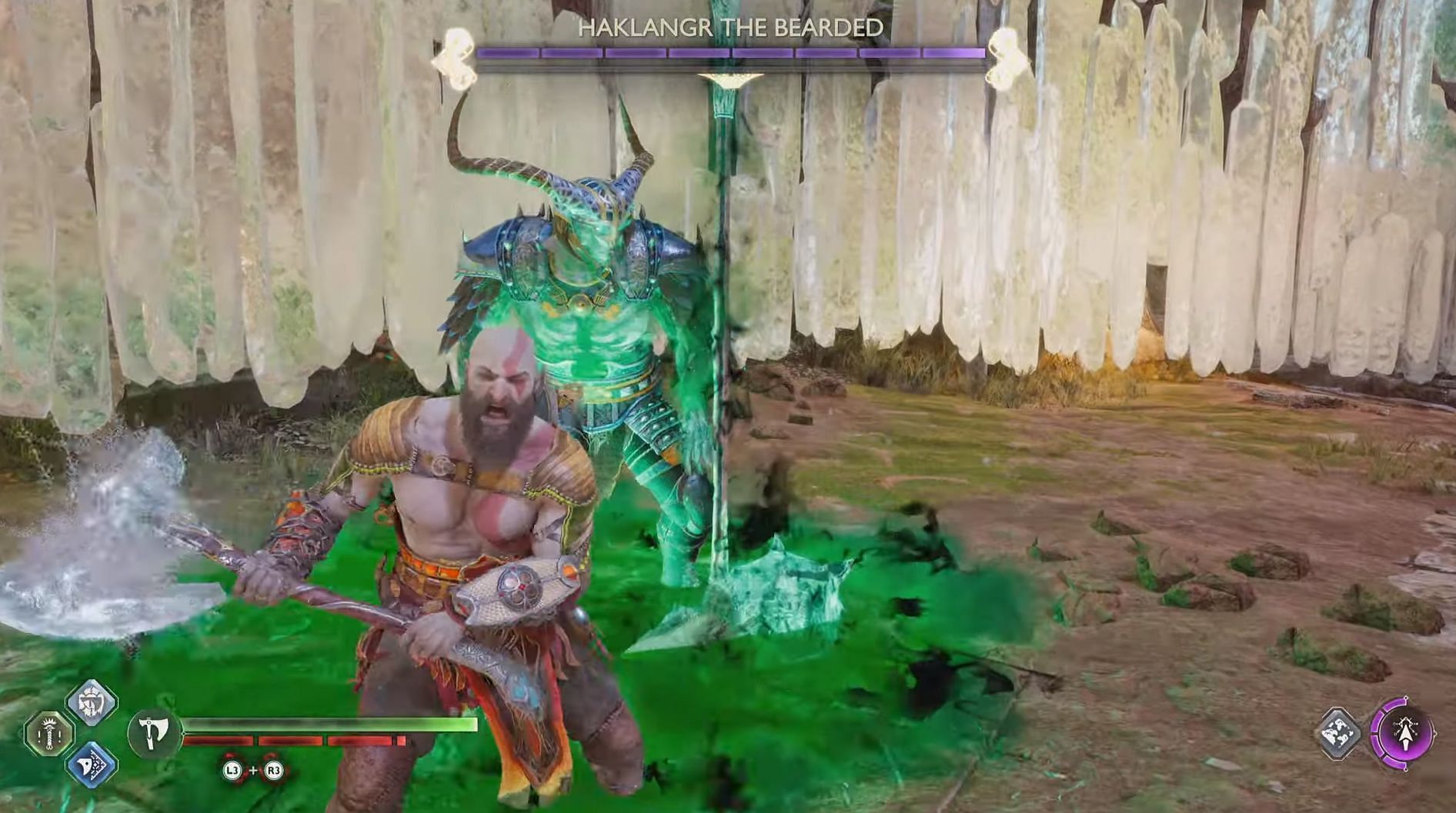 Kratos faces off against Haklangr the Bearded in God of War Ragnarok (Image via Sony)