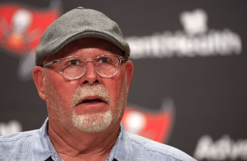 What is Buccaneers coach Bruce Arians wearing around his chest?