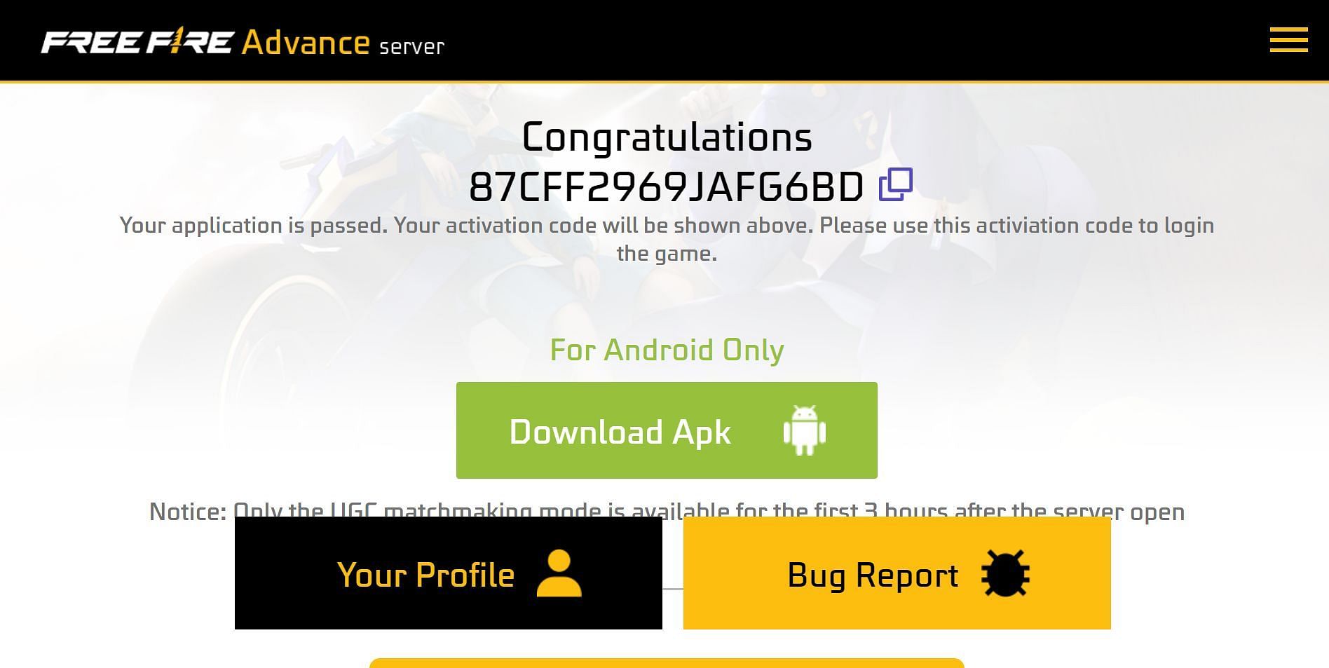 Click the download APK button (Image via Garena.