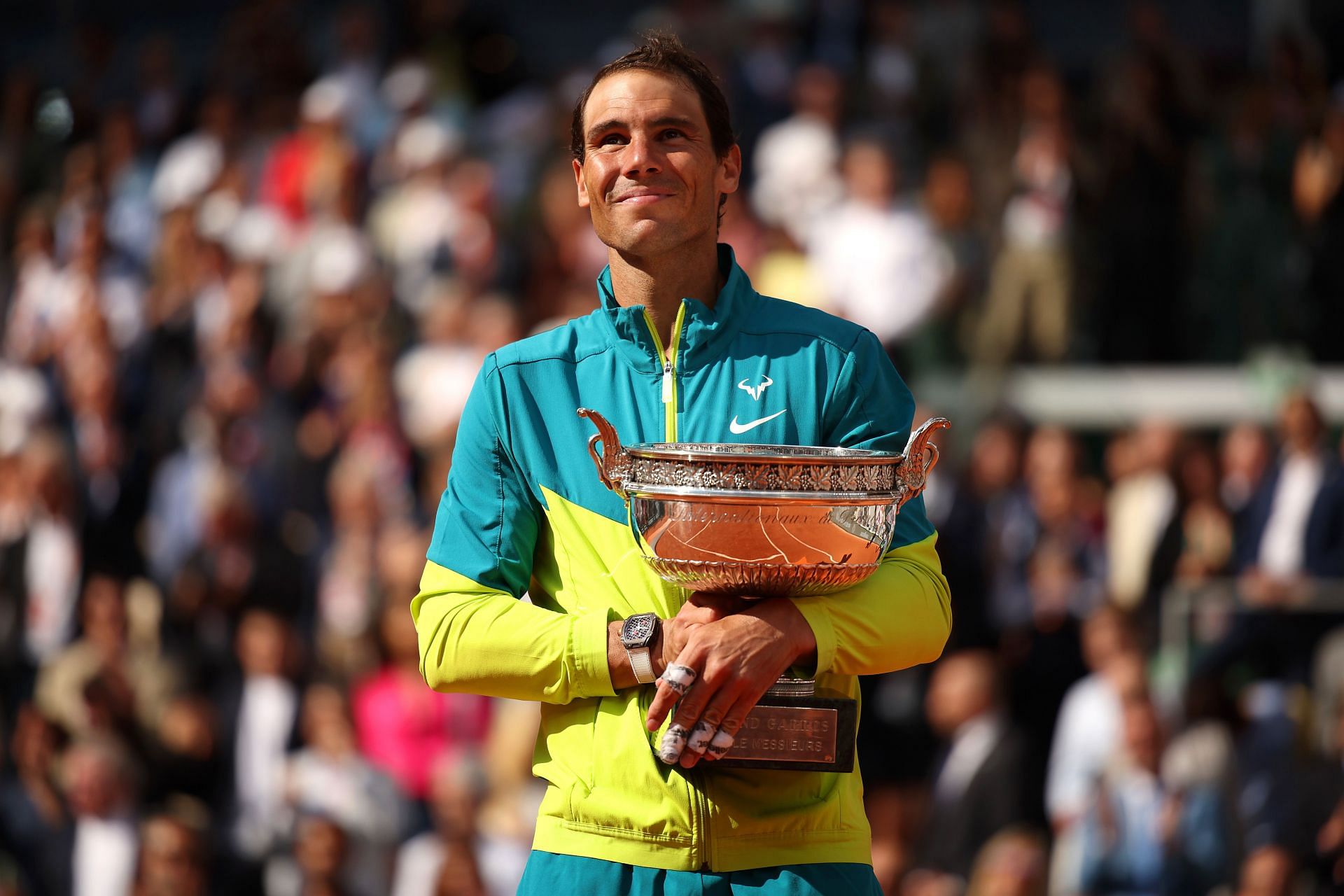 Rafael Nadal with his 2022 French Open title