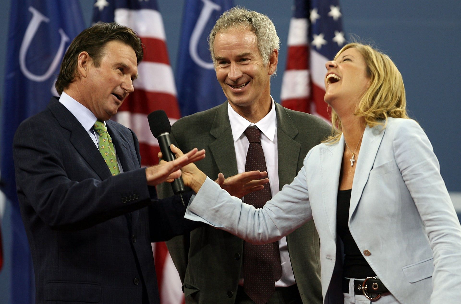 Chris Evert and Jimmy Connors with John McEnroe at the 2006 US Open
