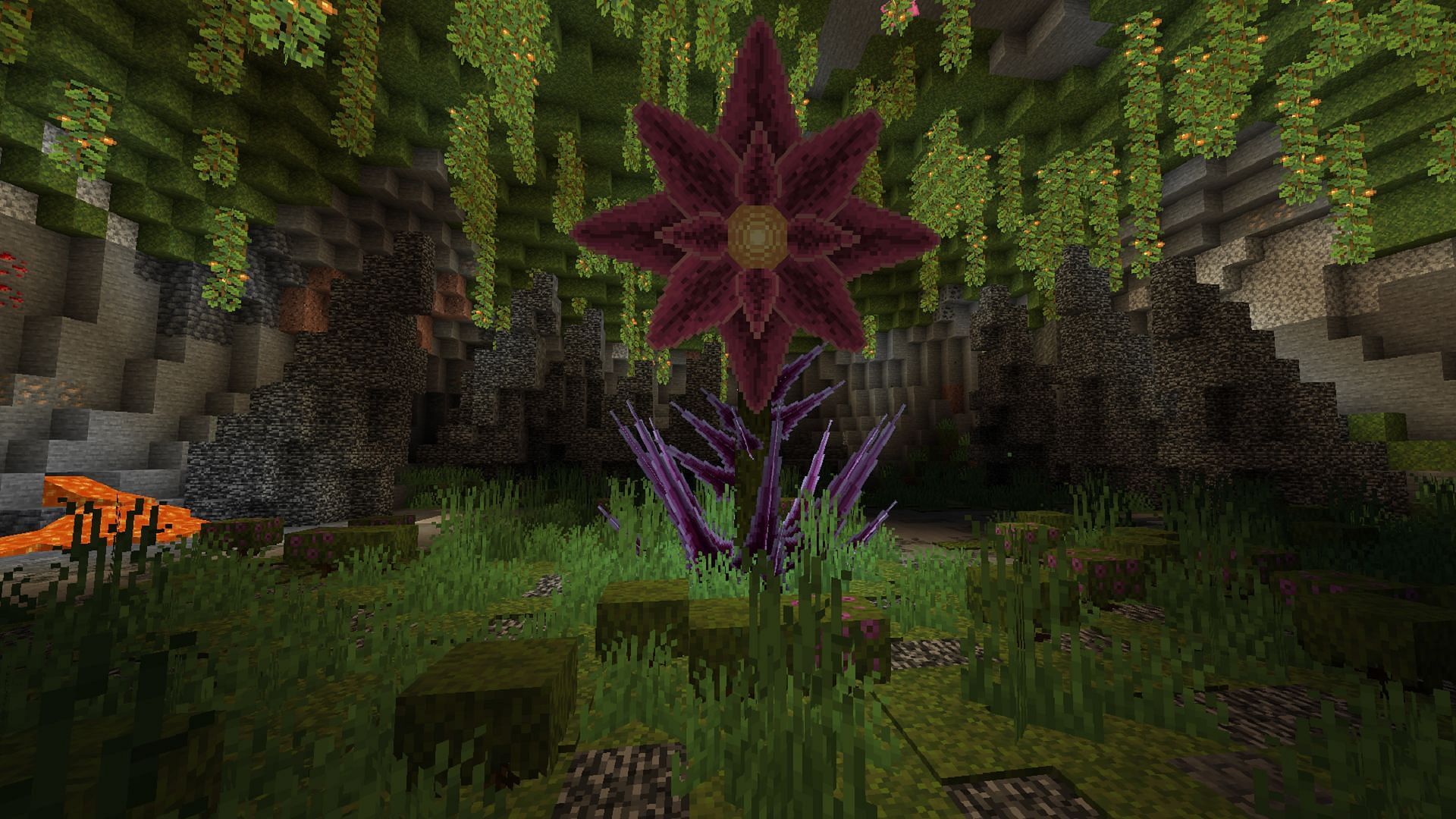 The Void Blossom boss in a lush cave biome (Image via Barribob/CurseForge)