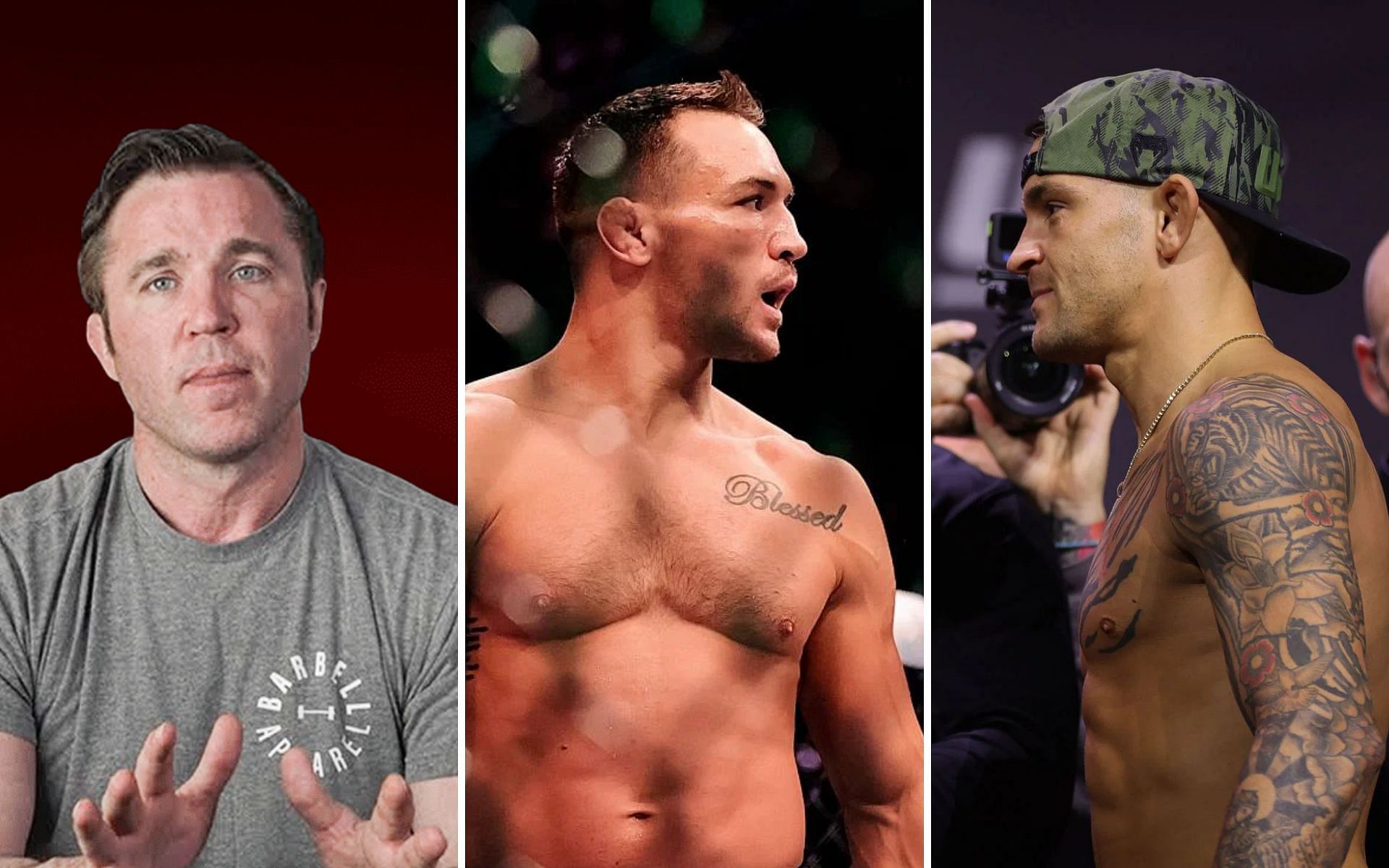 (L) Chael Sonnen (Credit - Chael Sonnen - YouTube) (M) Michael Chandler (R) Dustin Poirier