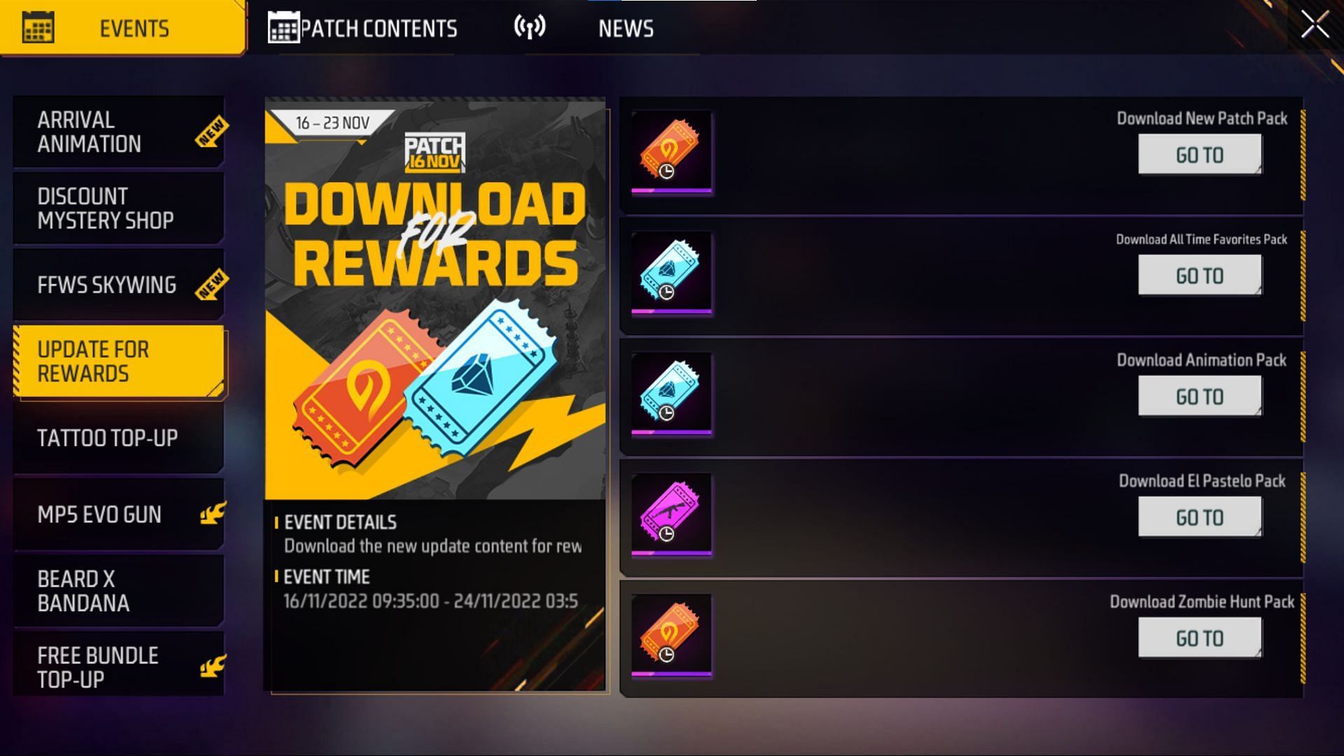 Update for Rewards (Image via Garena)