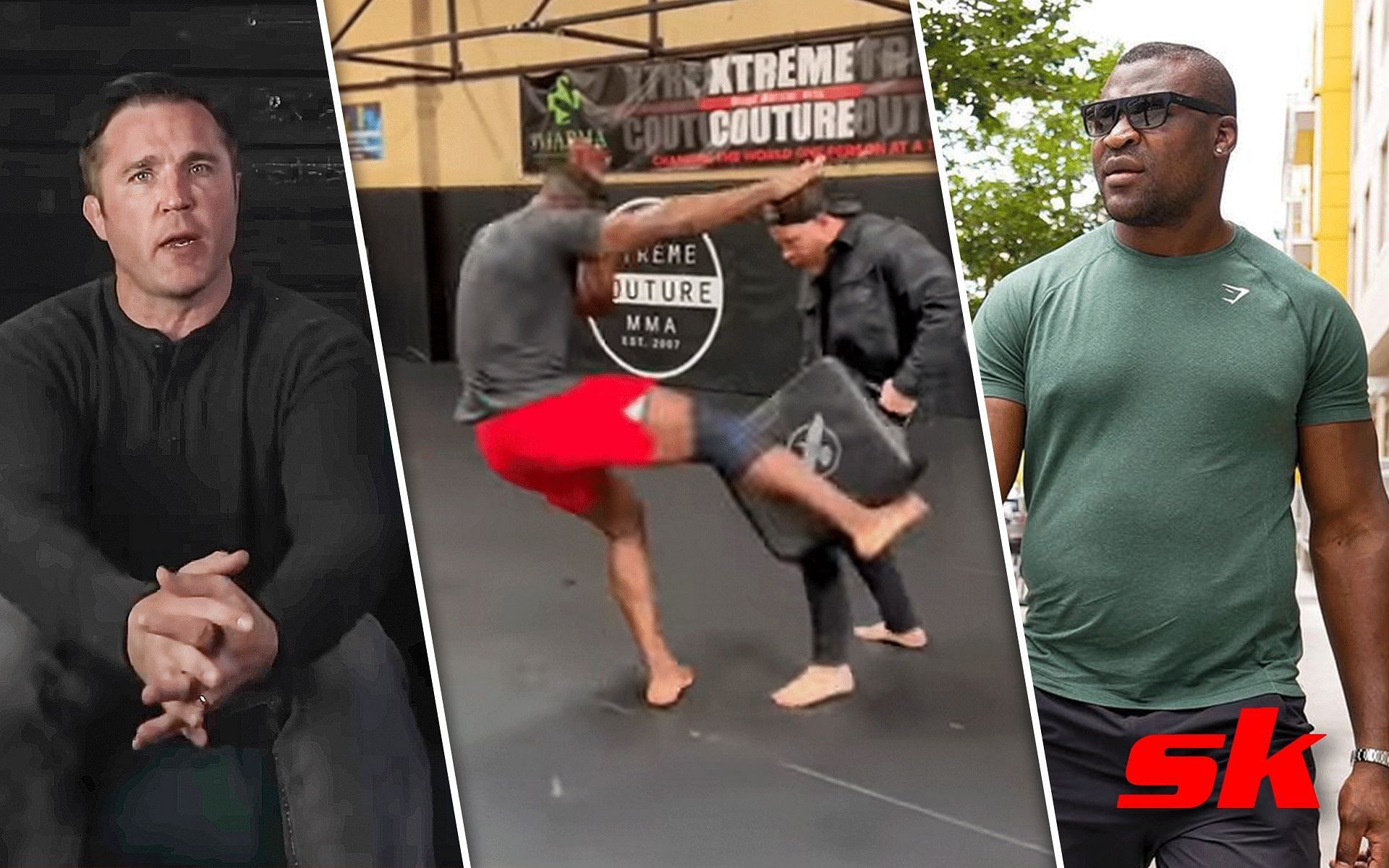 Chael Sonnen (Left), Francis Ngannou with Eric Nicksick (Middle), Francis Ngannou (Right) [Image courtesy: @Chael Sonnen on YouTube, @francisngannou on Instagram]