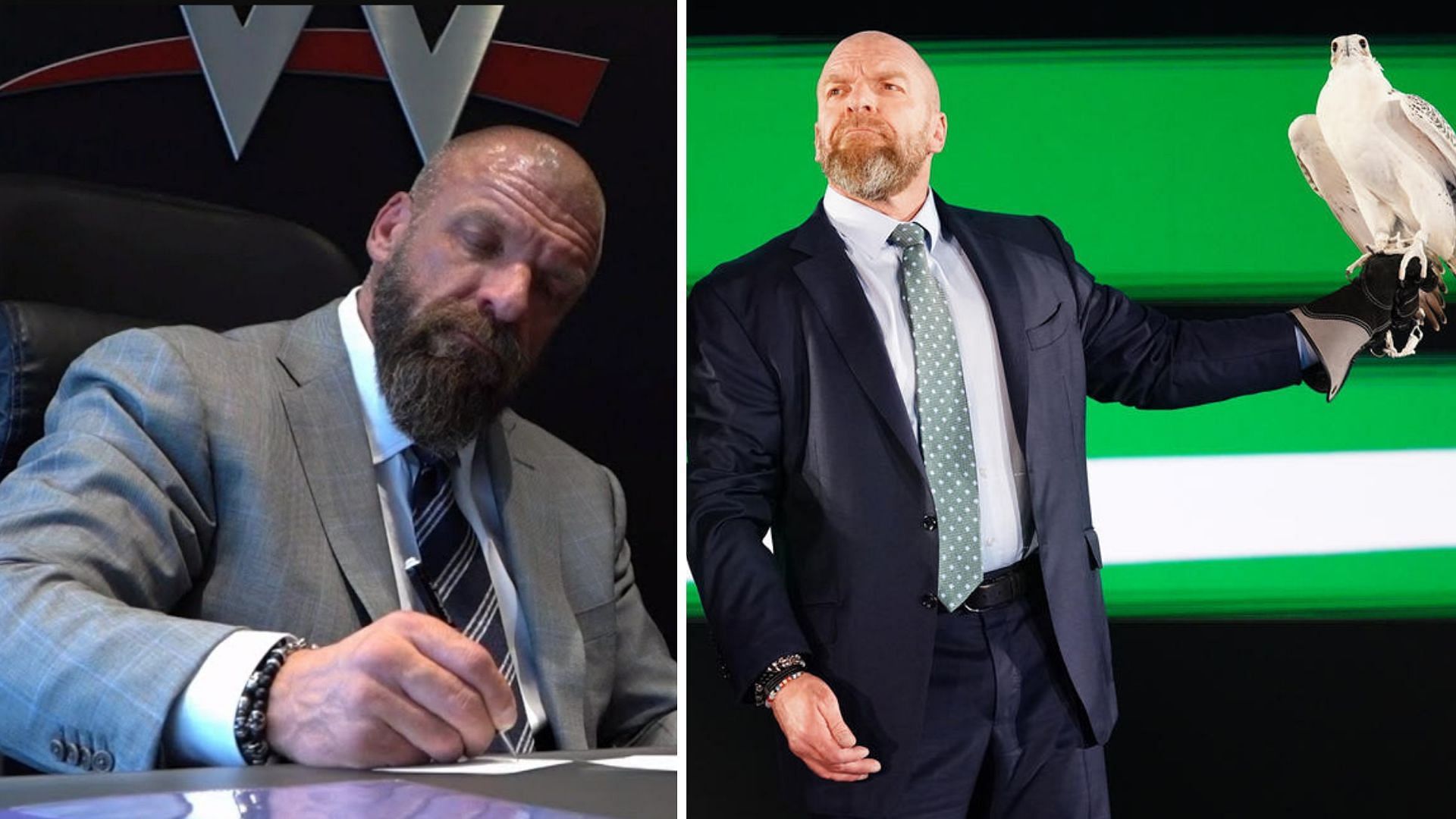 WWE Chief Content Officer Triple H posed with an eagle at Crown Jewel