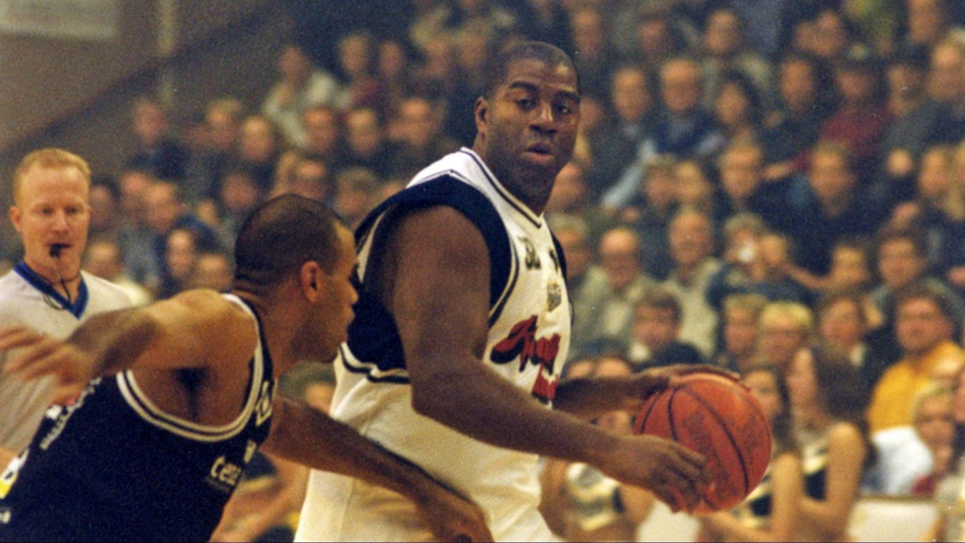 Magic Johnson playing for Sweden Basketball Club