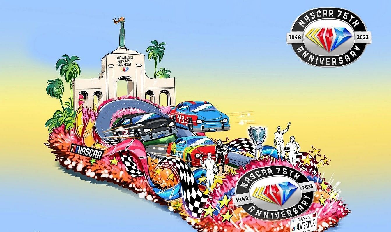 NASCAR to celebrate its 75th anniversary with a vibrant 2023 Rose Bowl Parade float (Image credits: Twitter/@DustinAlbino)