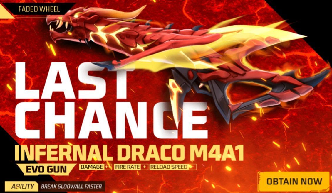 Players have the last chance to grab Infernal Draco M4A1 from the Faded Wheel today (Image via Garena)