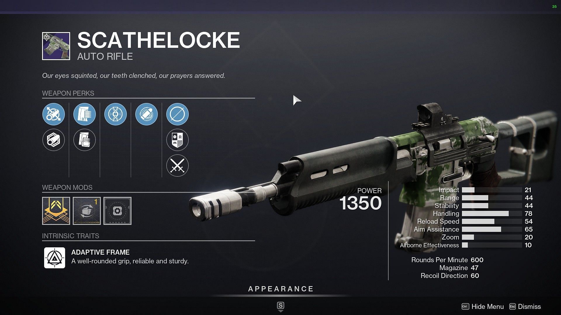 Scathelocke Kinetic Auto Rifle for sale this week from Banshee (Image via Destiny 2)